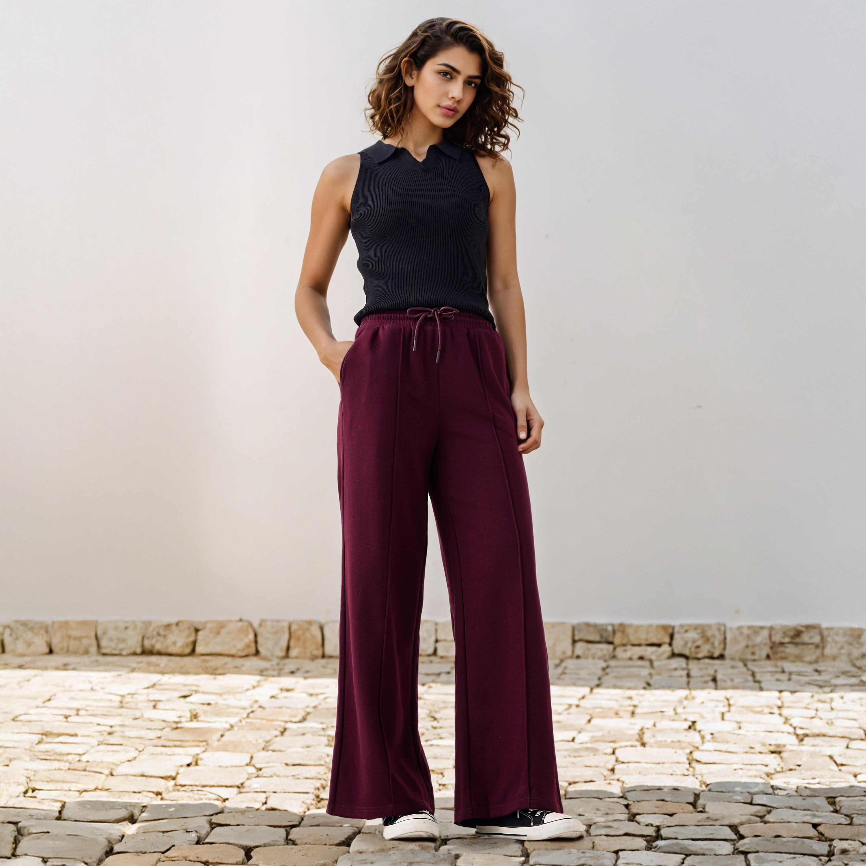 بنطلون بقصة عادية وخصر مرن وجيوب-women-clothing-bottoms-joggers-image-2