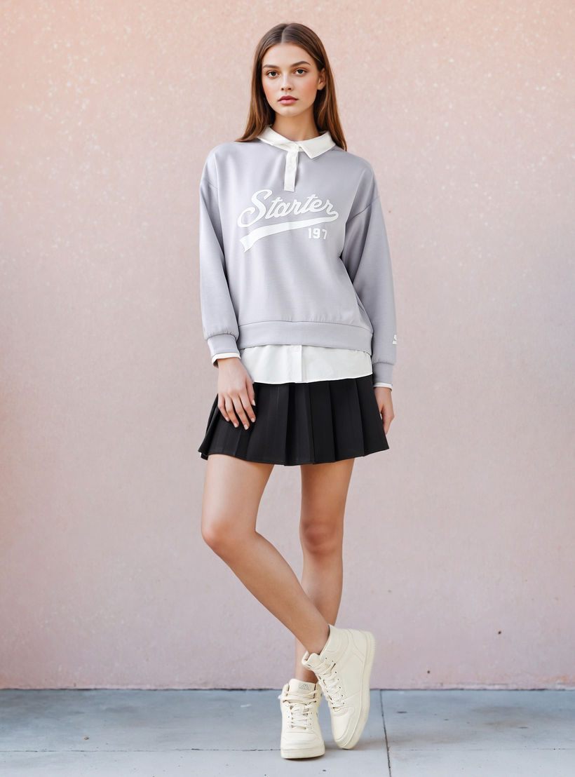 سويت شيرت بياقة وطبعات شعار من ستارتر-women-winterwear-hoodiesandsweatshirts-sweatshirts-image-4