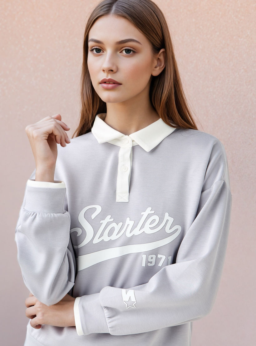 سويت شيرت بياقة وطبعات شعار من ستارتر-women-winterwear-hoodiesandsweatshirts-sweatshirts-image-2