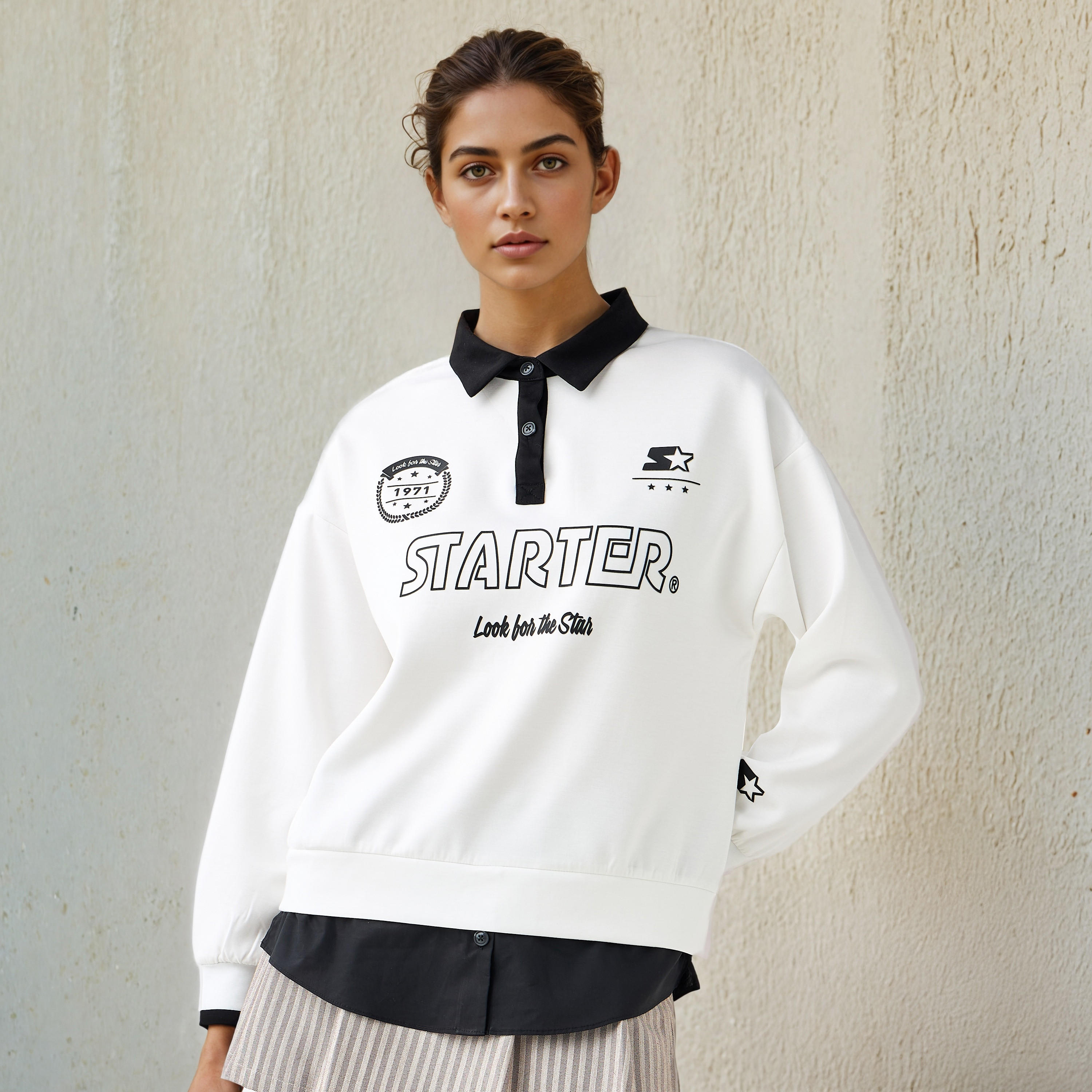 سويت شيرت بياقة وطبعات شعار من ستارتر-women-winterwear-hoodiesandsweatshirts-sweatshirts-image-5