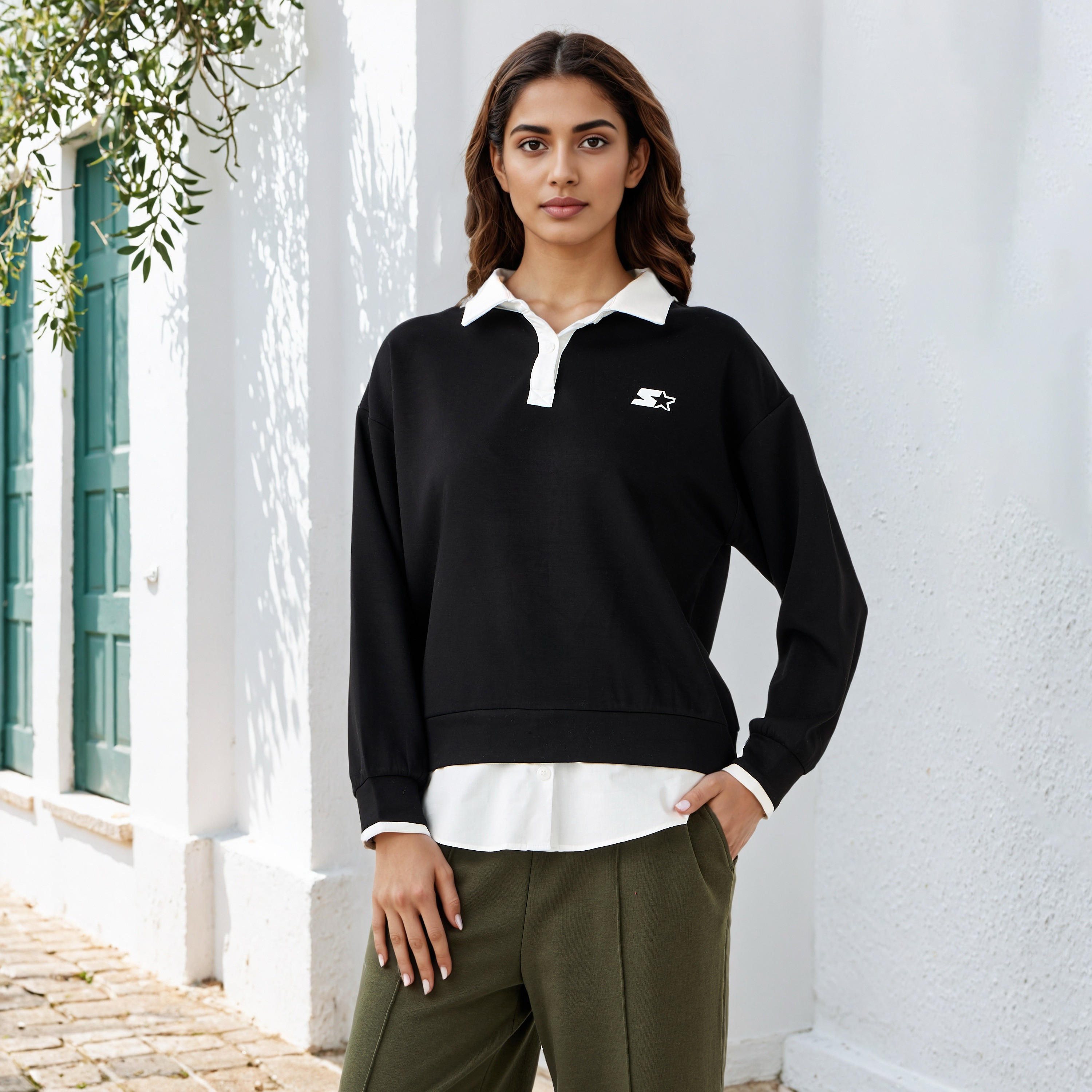 سويت شيرت بياقة وطبعات شعار من ستارتر-women-winterwear-hoodiesandsweatshirts-sweatshirts-image-1