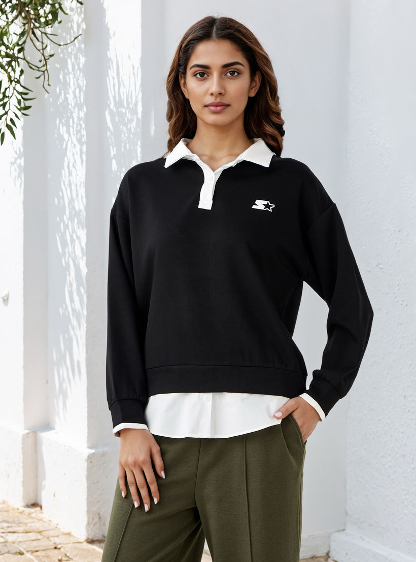 سويت شيرت بياقة وطبعات شعار من ستارتر-women-winterwear-hoodiesandsweatshirts-sweatshirts-image-1