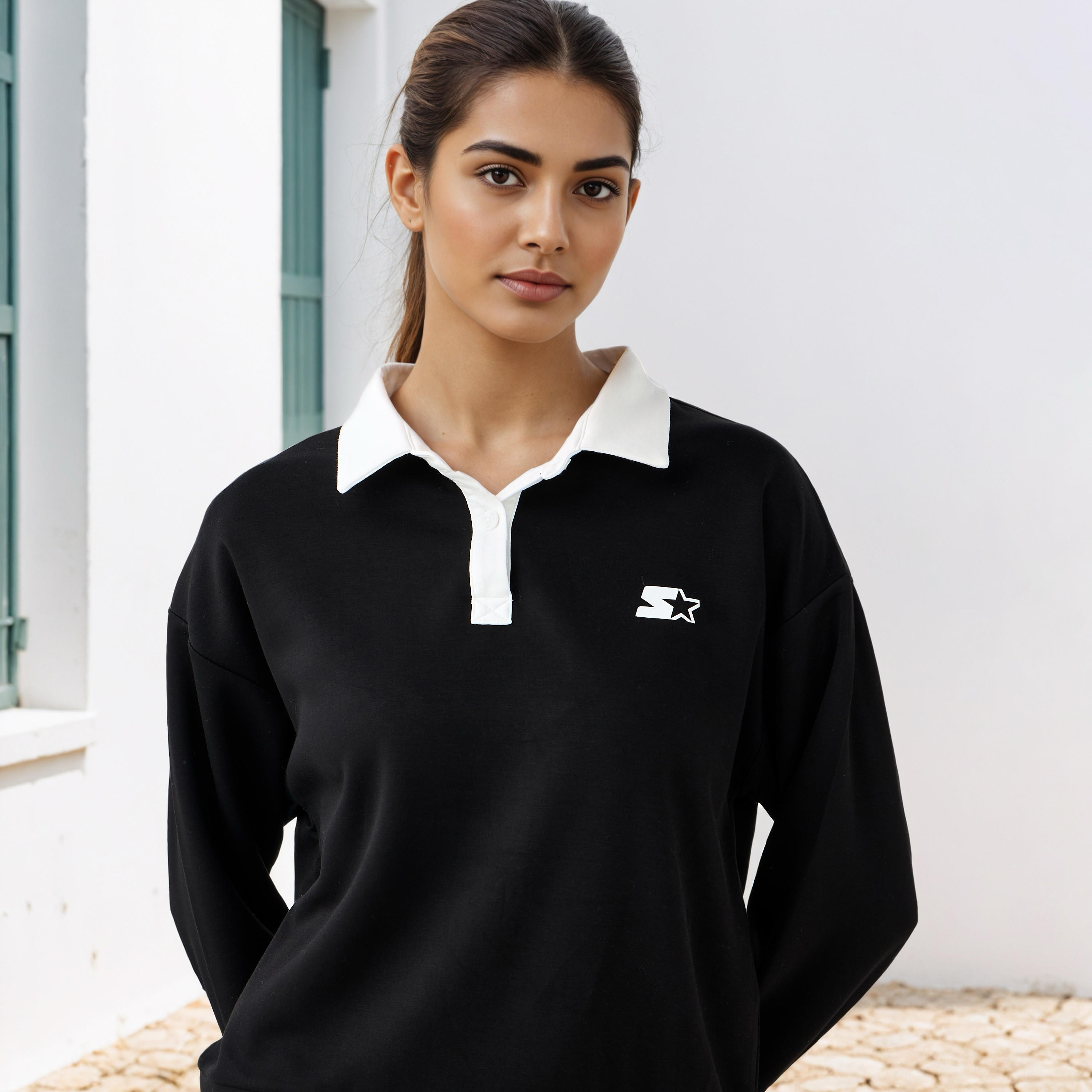 سويت شيرت بياقة وطبعات شعار من ستارتر-women-winterwear-hoodiesandsweatshirts-sweatshirts-image-4