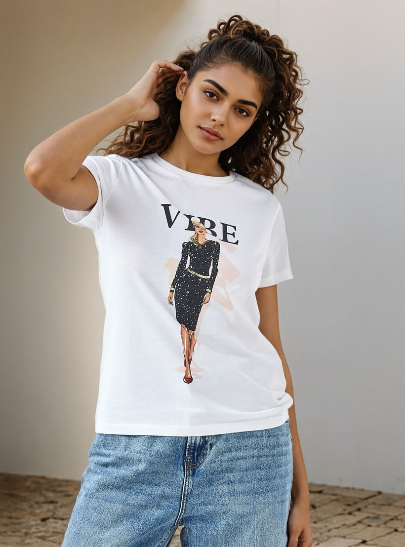 Printed Crew Neck T-shirt-women-clothing-tshirts-image-1