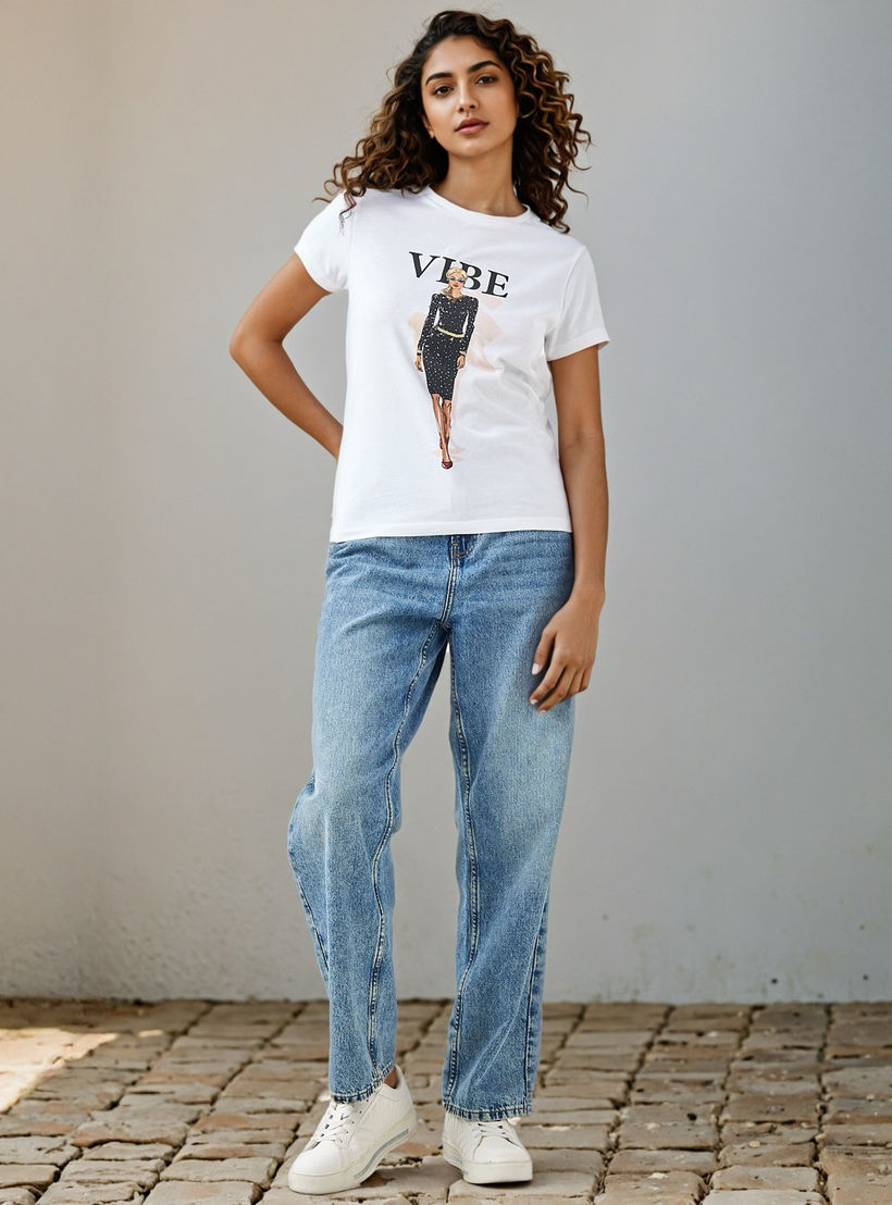 Printed Crew Neck T-shirt-women-clothing-tshirts-image-2