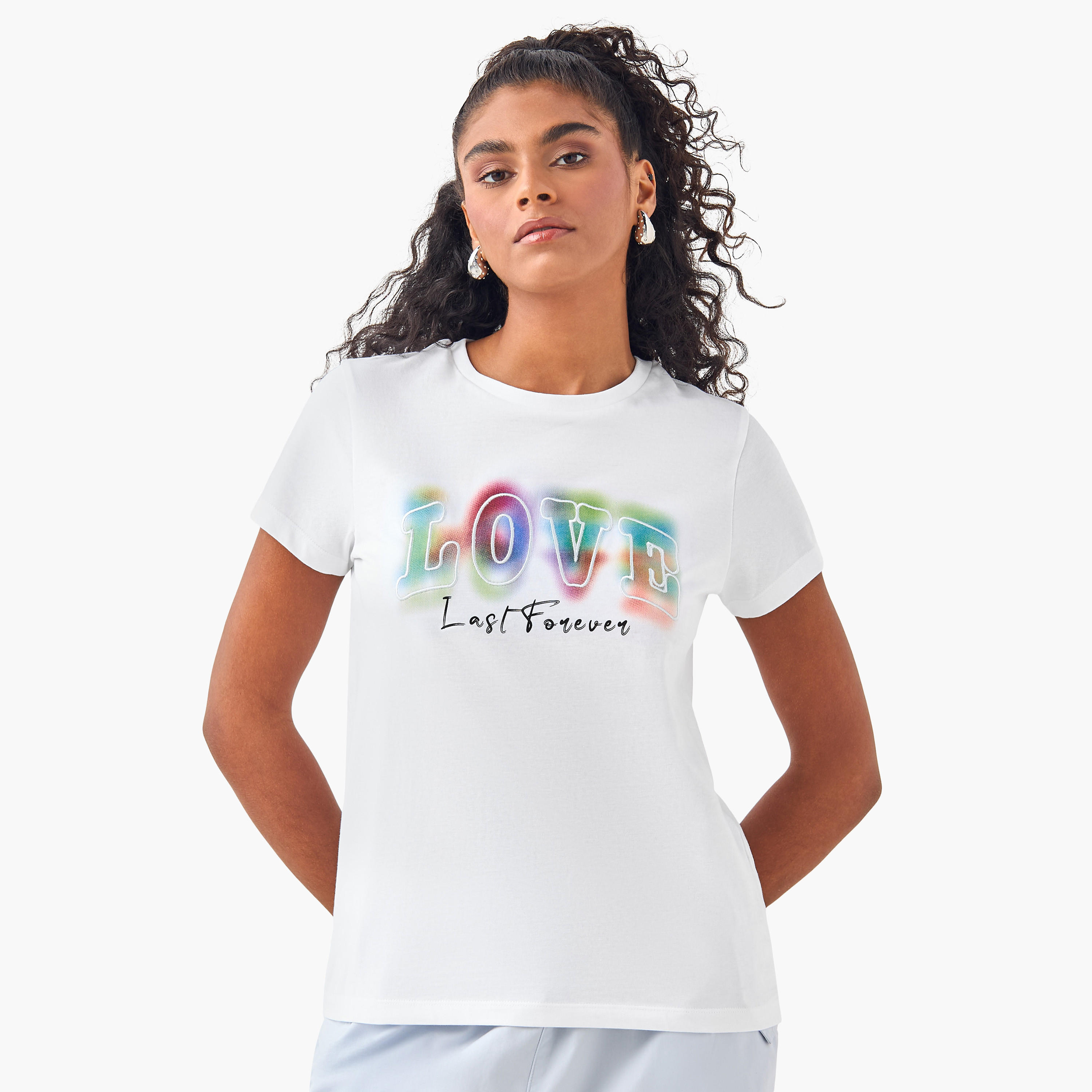 Embroidered Crew Neck T-shirt-women-clothing-tshirts-image-1