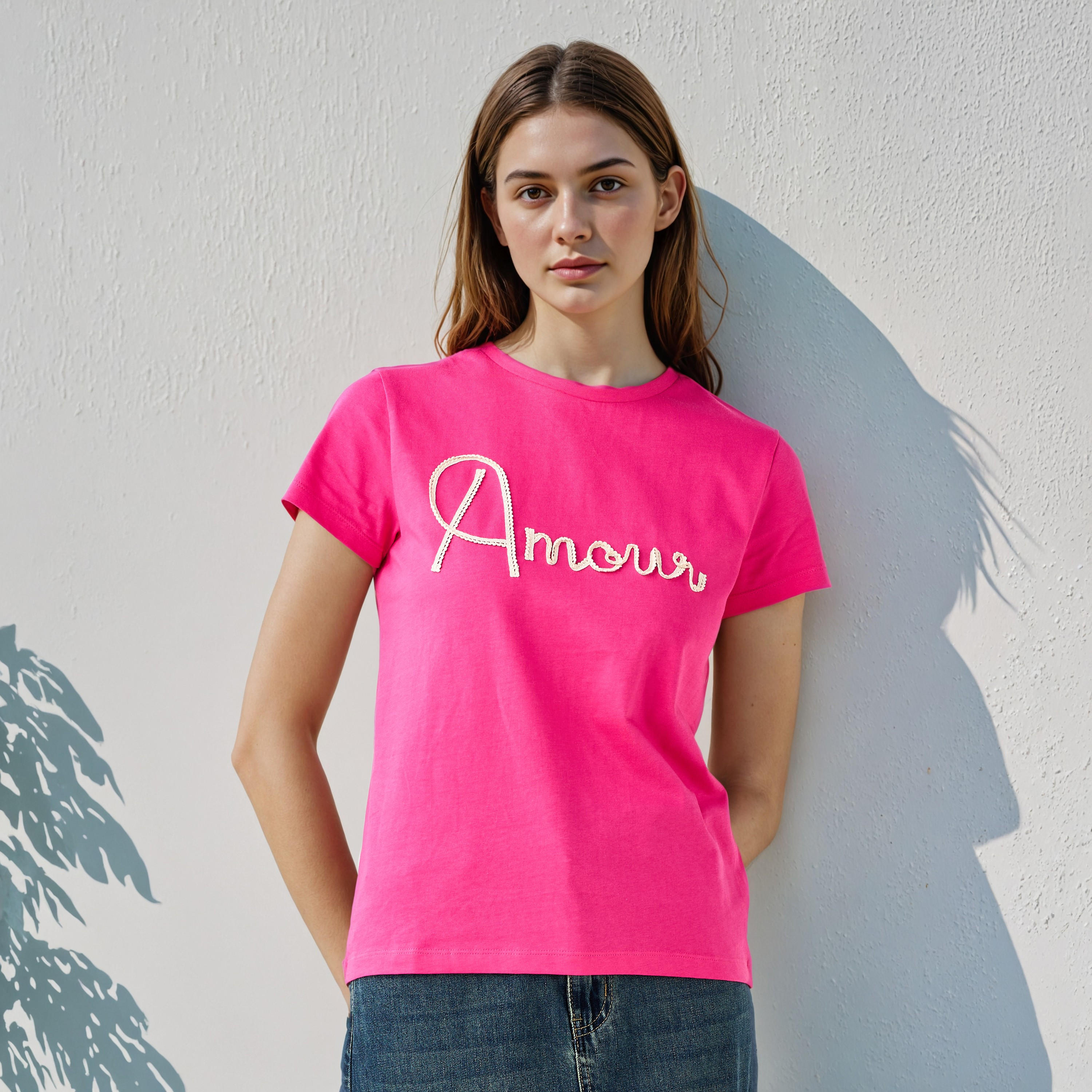 Applique Detail Crew Neck T-shirt-women-clothing-tshirts-image-1