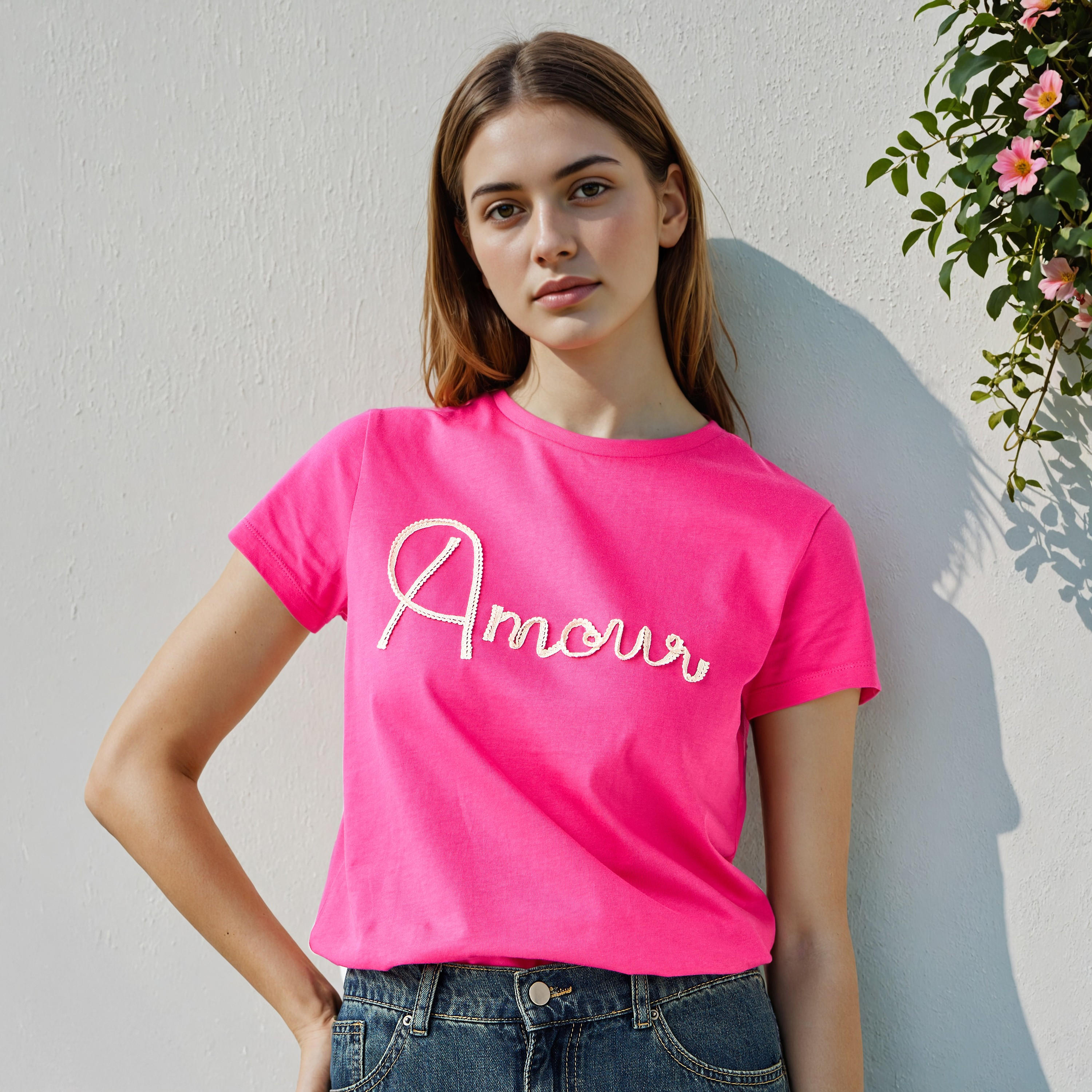 Applique Detail Crew Neck T-shirt-women-clothing-tshirts-image-4