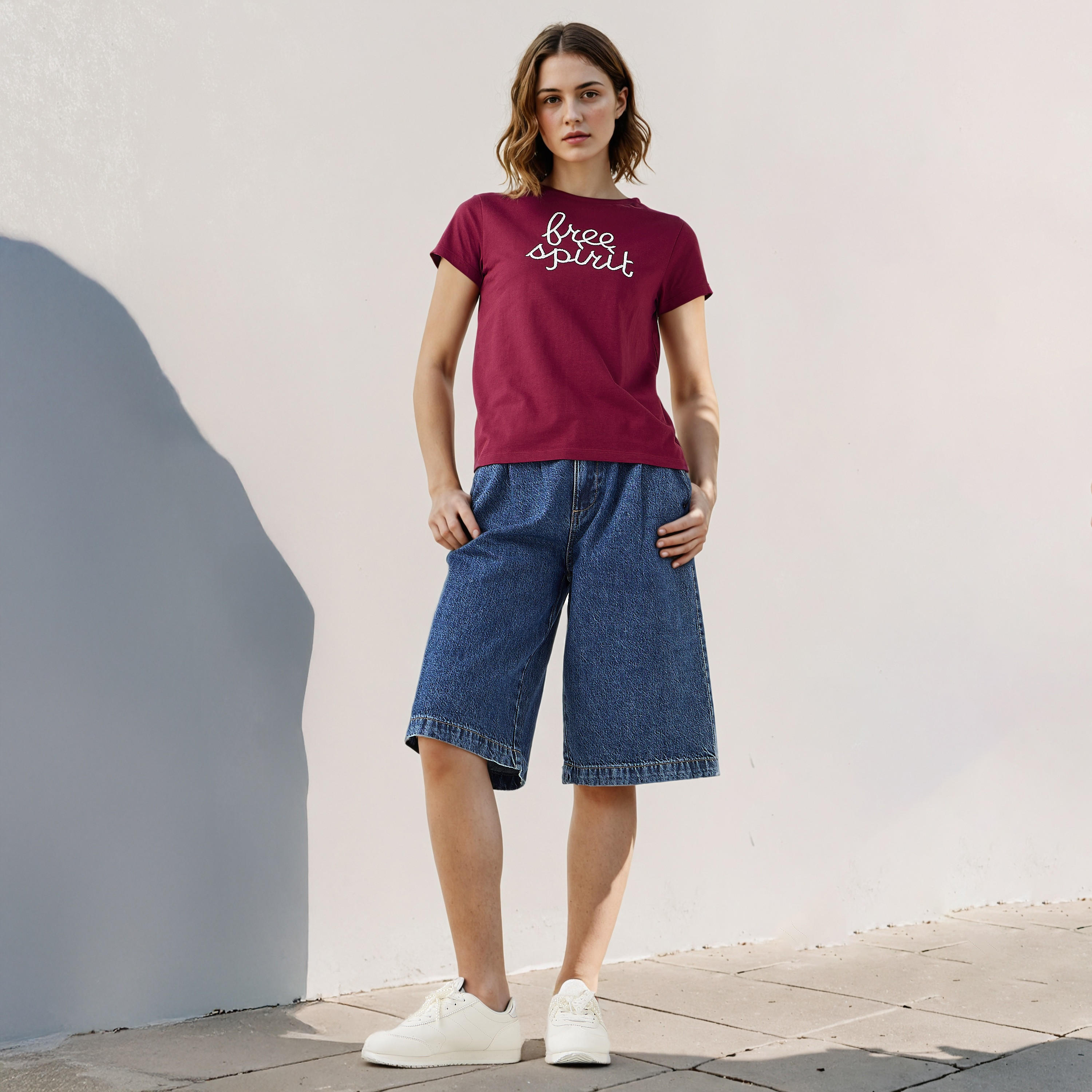Embroidered Crew Neck T-shirt-women-clothing-tshirts-image-2