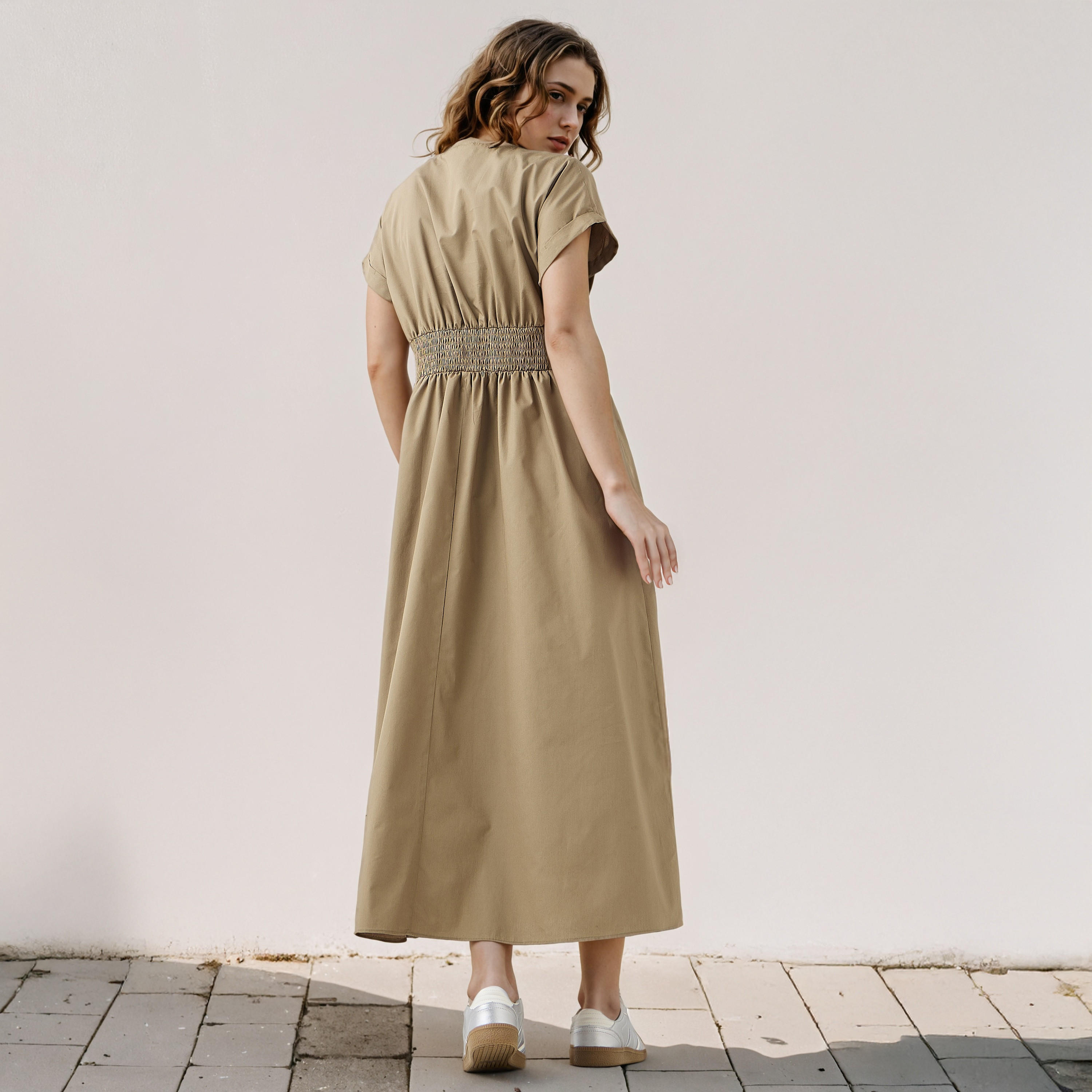 Belt Accent V-neck Maxi Cotton Dress-women-clothing-dresses-image-3