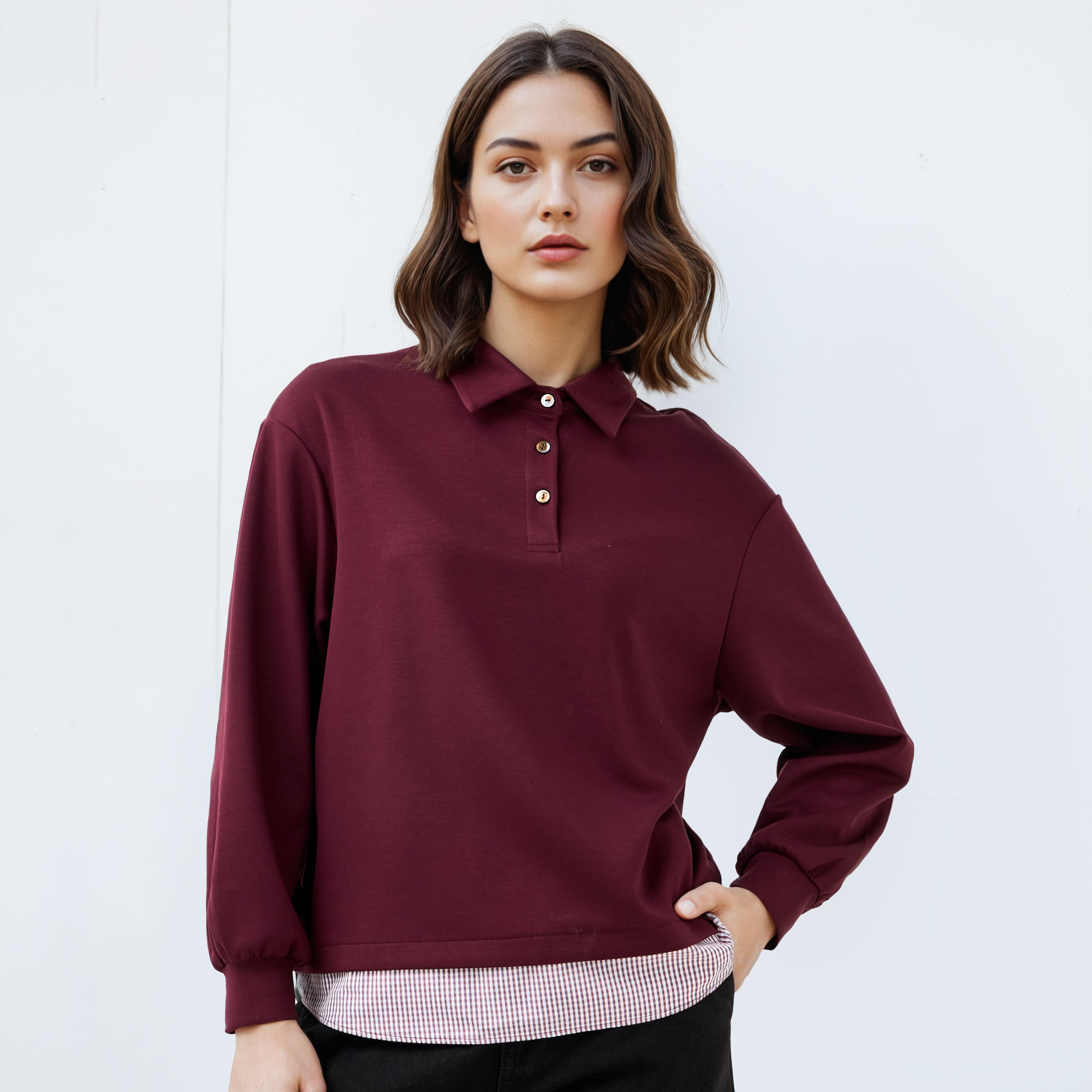 Collared Neoprene Sweatshirt-women-winterwear-hoodiesandsweatshirts-sweatshirts-image-1