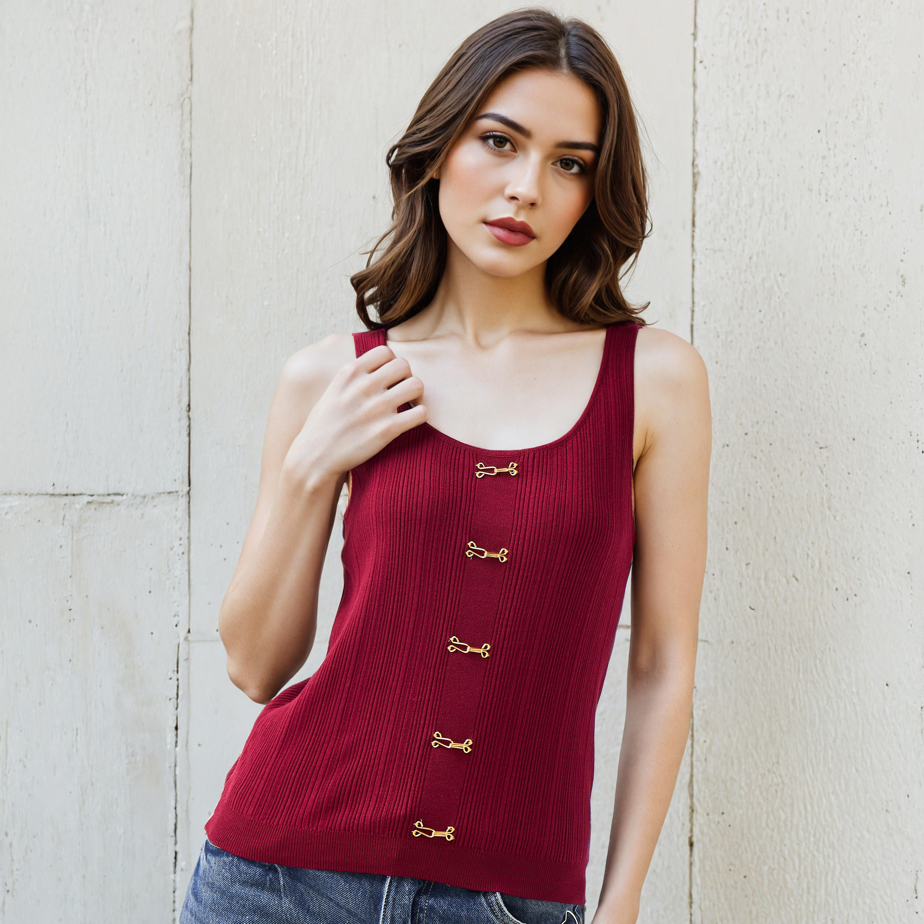 Tank Top with Hook Accent Viscose Blend-women-clothing-tshirts-image-1