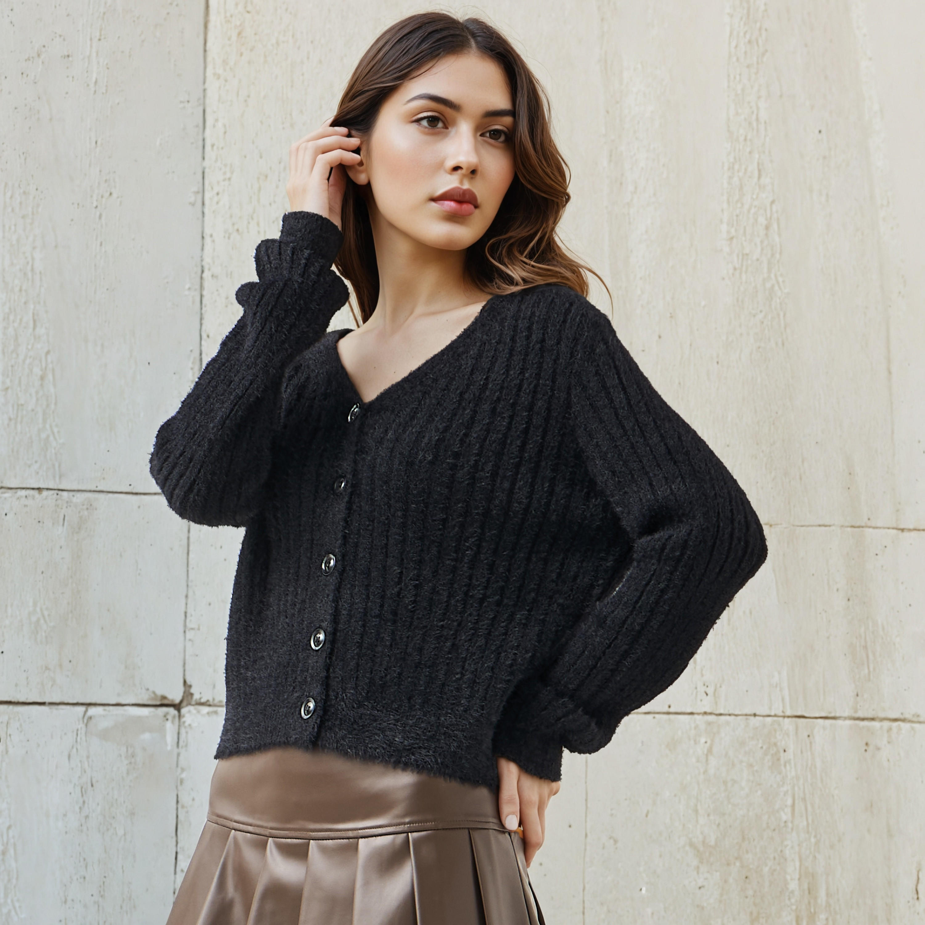 Regular Fit Textured V-neck Cardigan-women-winterwear-cardigansandjumpers-cardigans-image-1