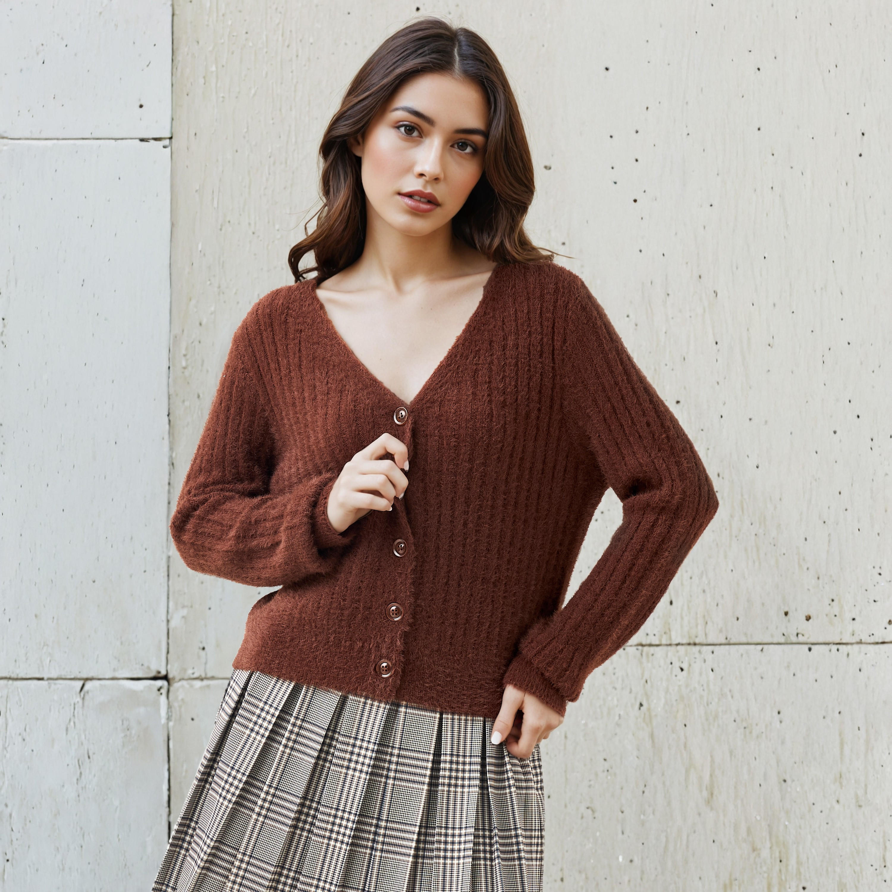 Regular Fit Textured V-neck Cardigan-women-winterwear-cardigansandjumpers-cardigans-image-1
