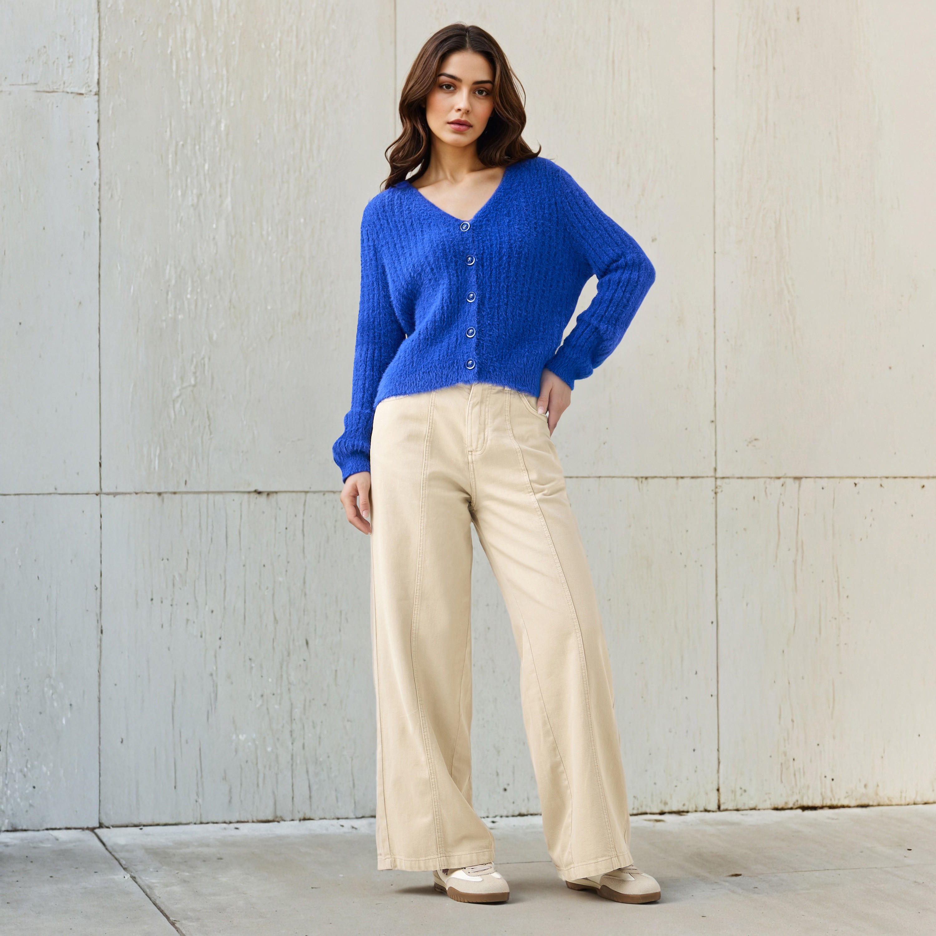 Regular Fit Textured V-neck Cardigan-women-winterwear-cardigansandjumpers-cardigans-image-2