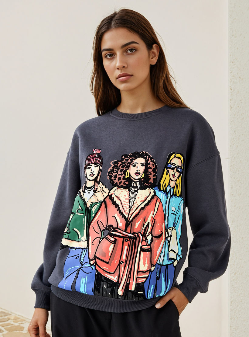 سويت شيرت بياقة ضيقة وطبعات جرافيك-women-winterwear-hoodiesandsweatshirts-sweatshirts-image-1