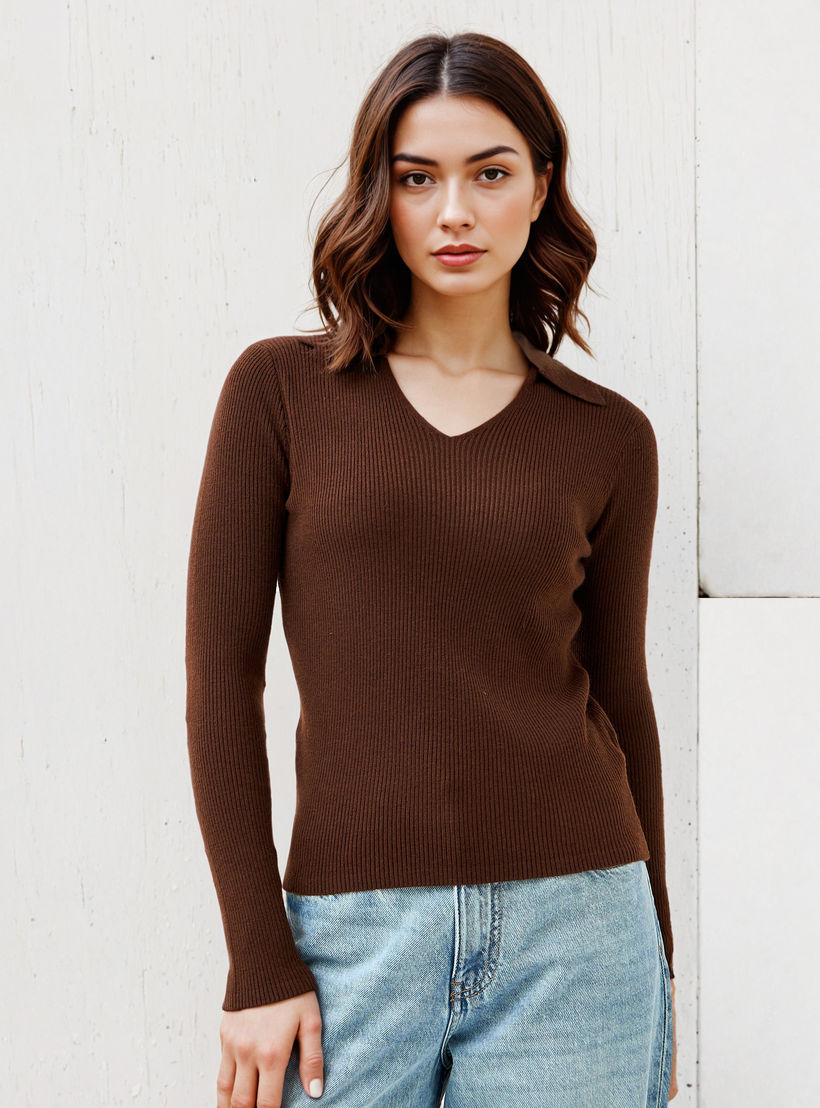 Ribbed Polo Crop T-shirt-women-clothing-tshirts-image-1