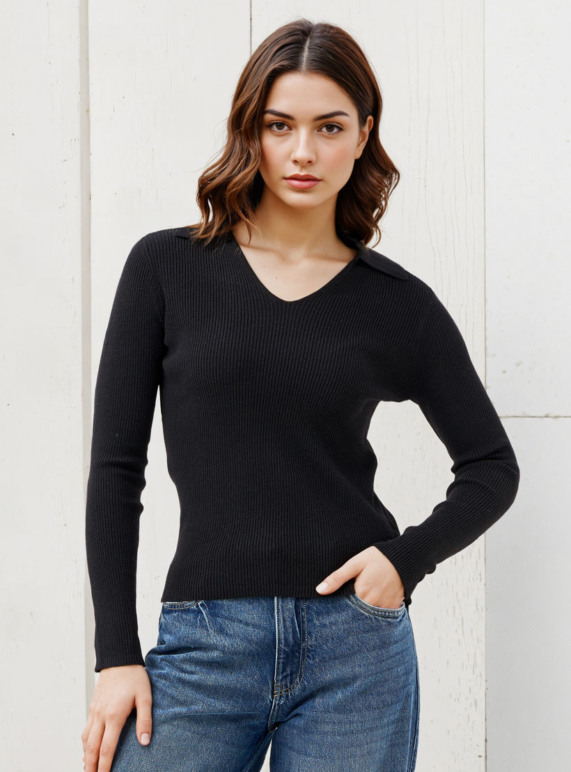 Ribbed Polo Crop T-shirt-women-clothing-tshirts-image-1