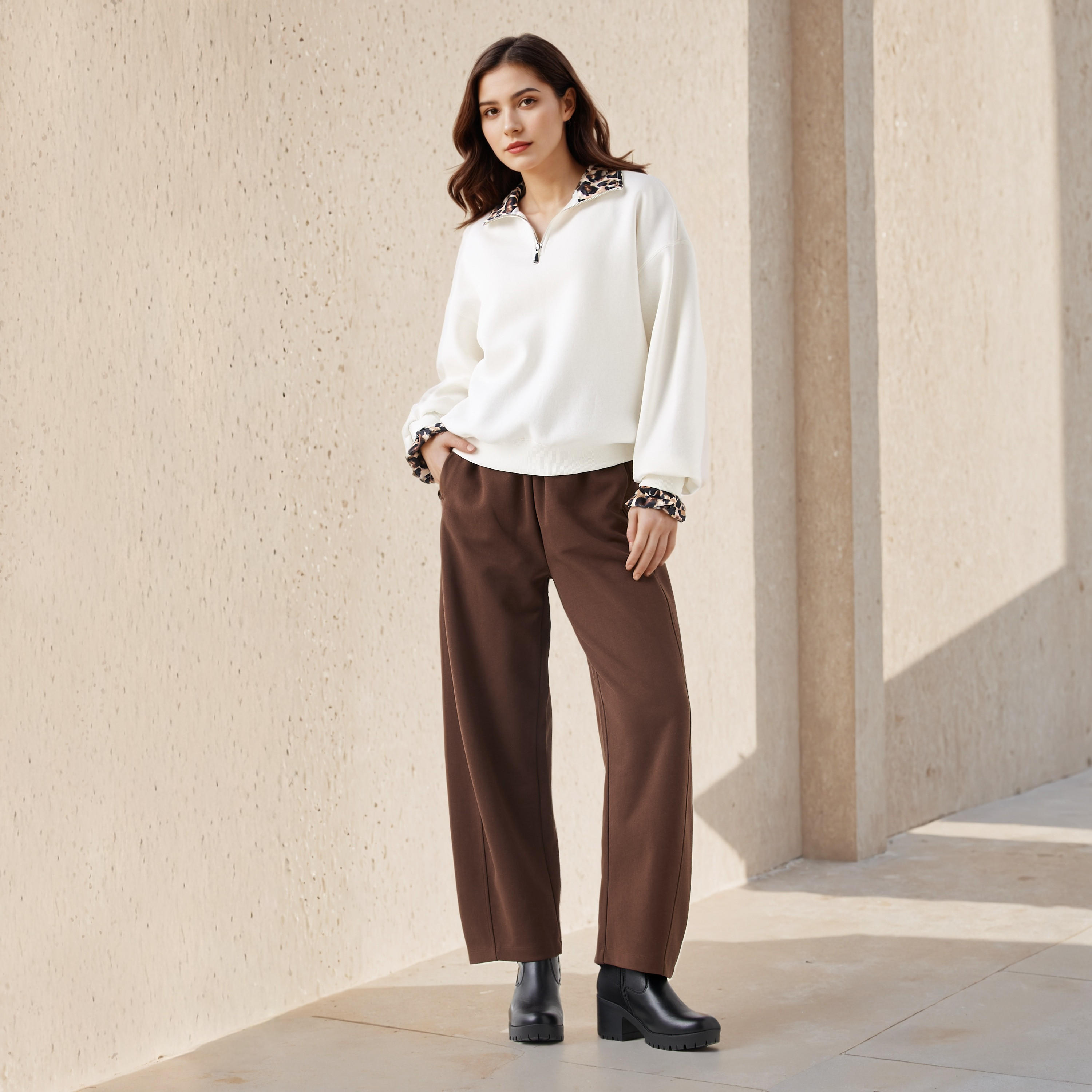 بنطلون بألواح بخصر متوسط وقصّة باريل-women-clothing-bottoms-trousers-image-3