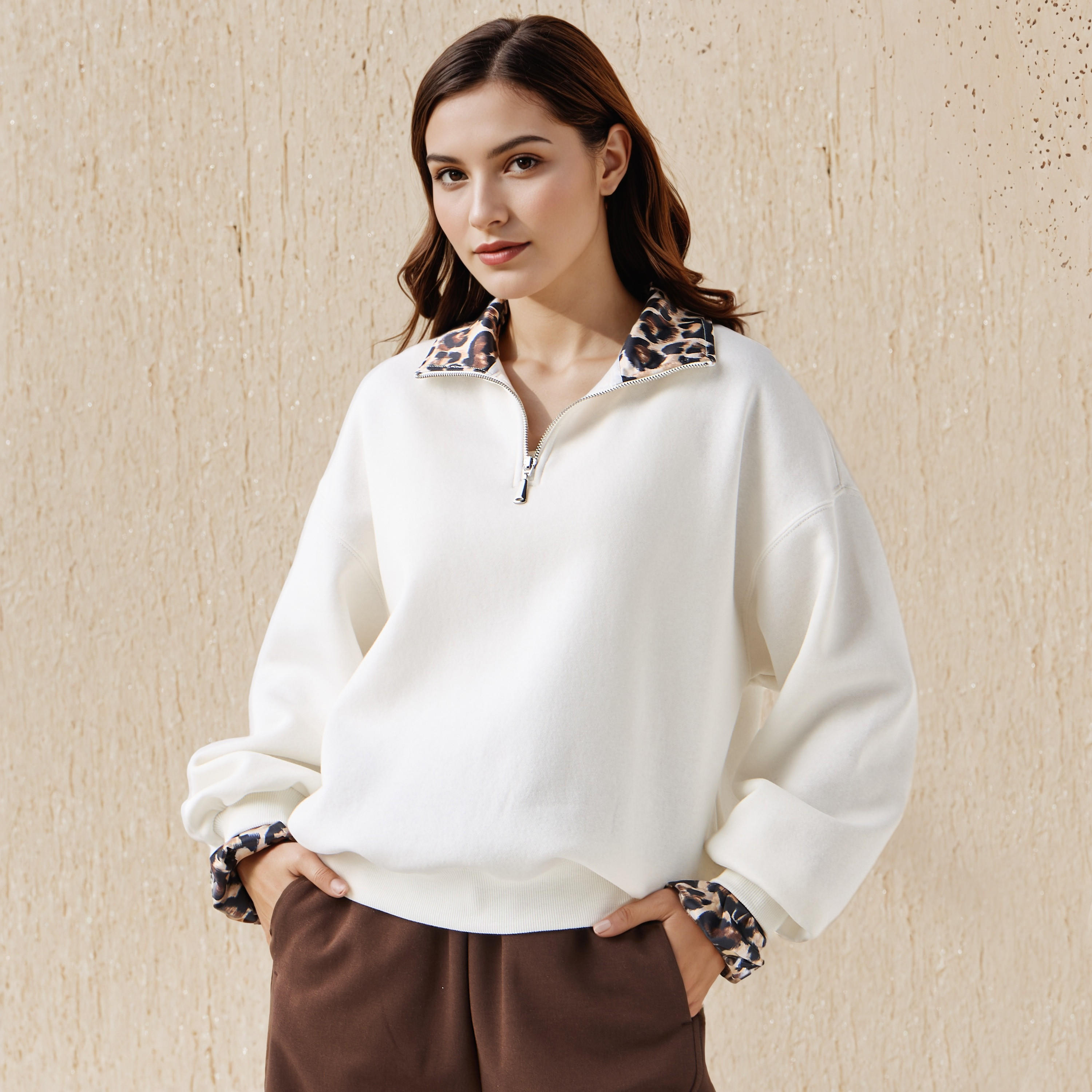Sweatshirt with Animal Print and Half-Zip-women-winterwear-hoodiesandsweatshirts-sweatshirts-image-1