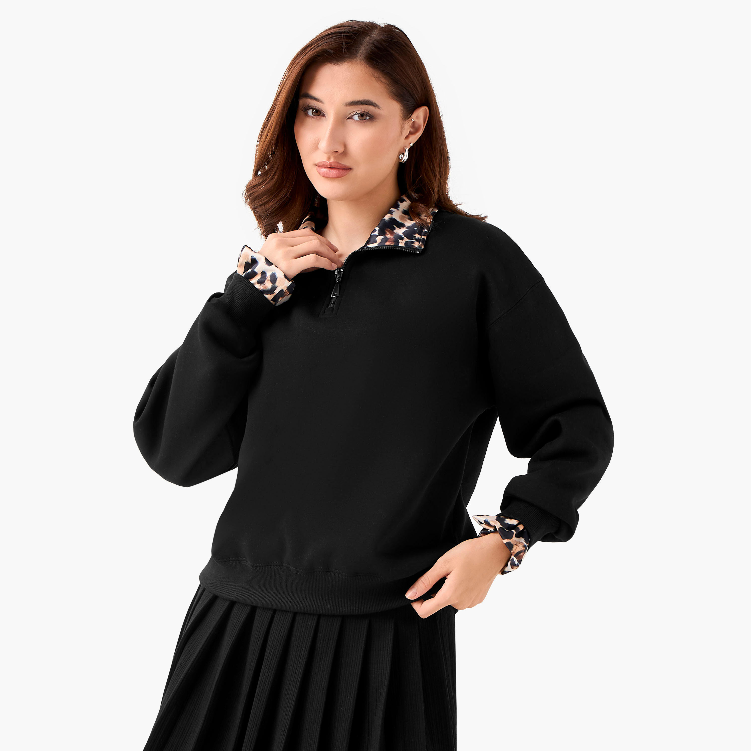 Sweatshirt with Animal Print and Half-Zip-women-winterwear-hoodiesandsweatshirts-sweatshirts-image-1