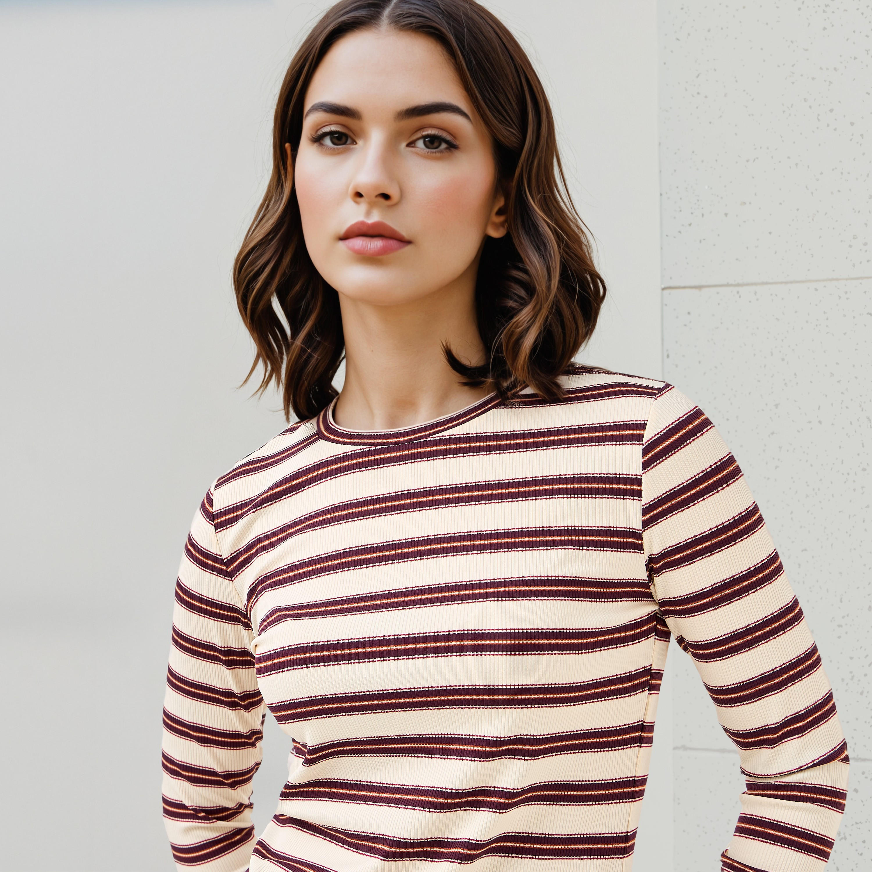 Striped Crew Neck T-shirt with Long Sleeves-women-clothing-tshirts-image-4
