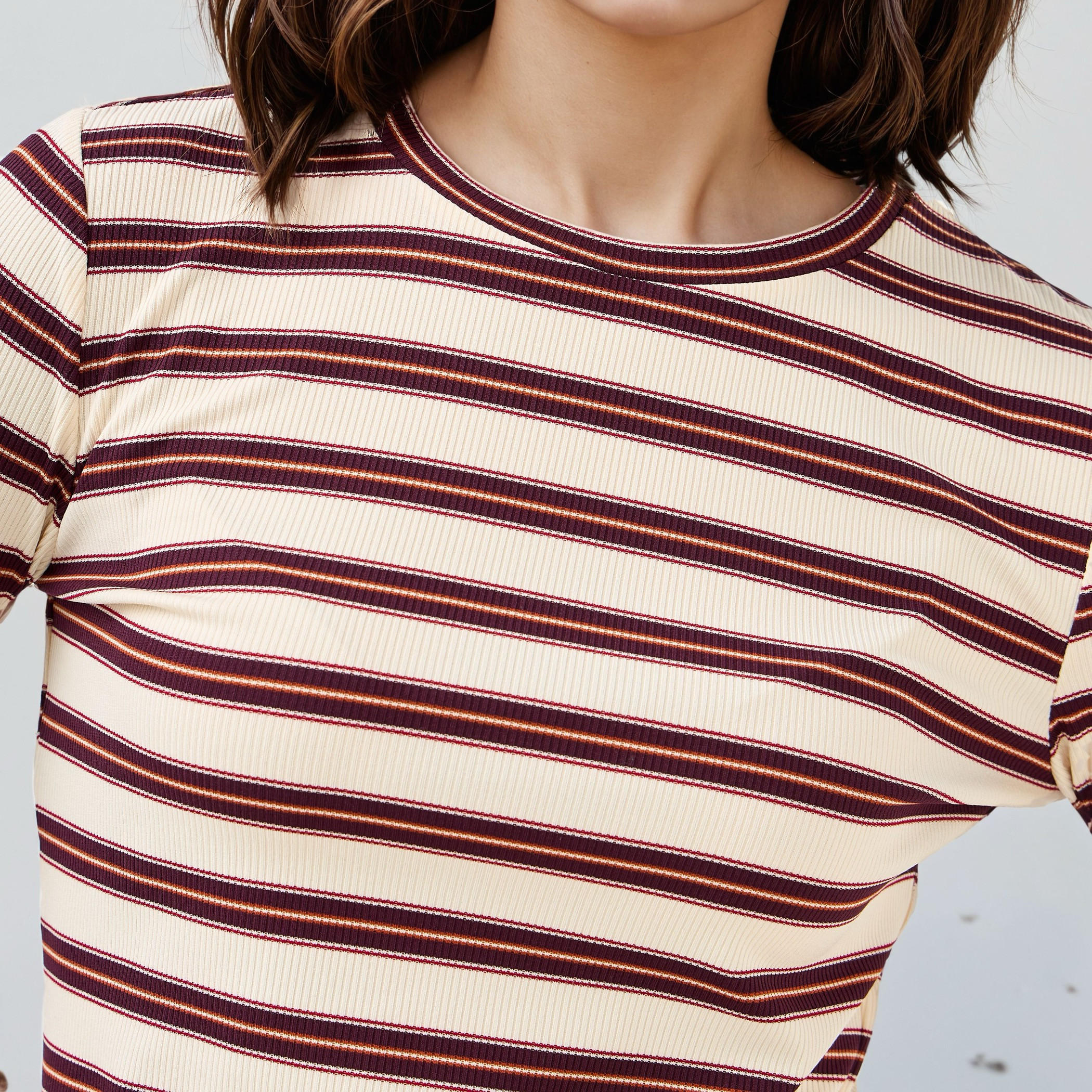 Striped Crew Neck T-shirt with Long Sleeves-women-clothing-tshirts-image-5