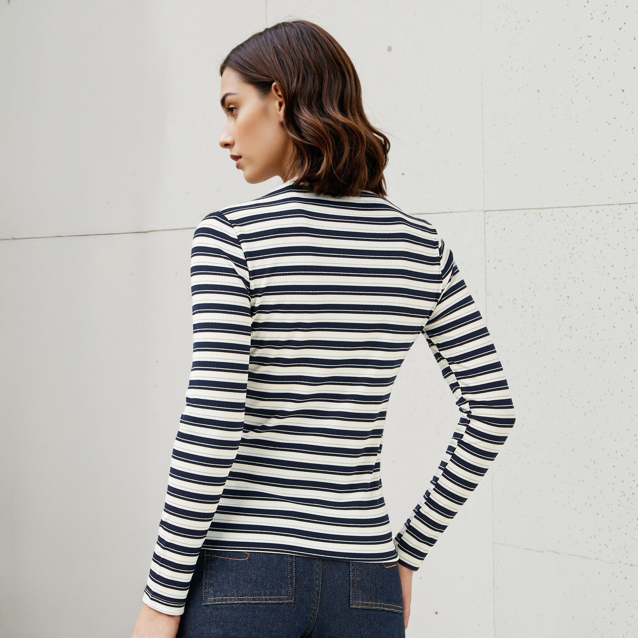Striped Crew Neck T-shirt with Long Sleeves-women-clothing-tshirts-image-3
