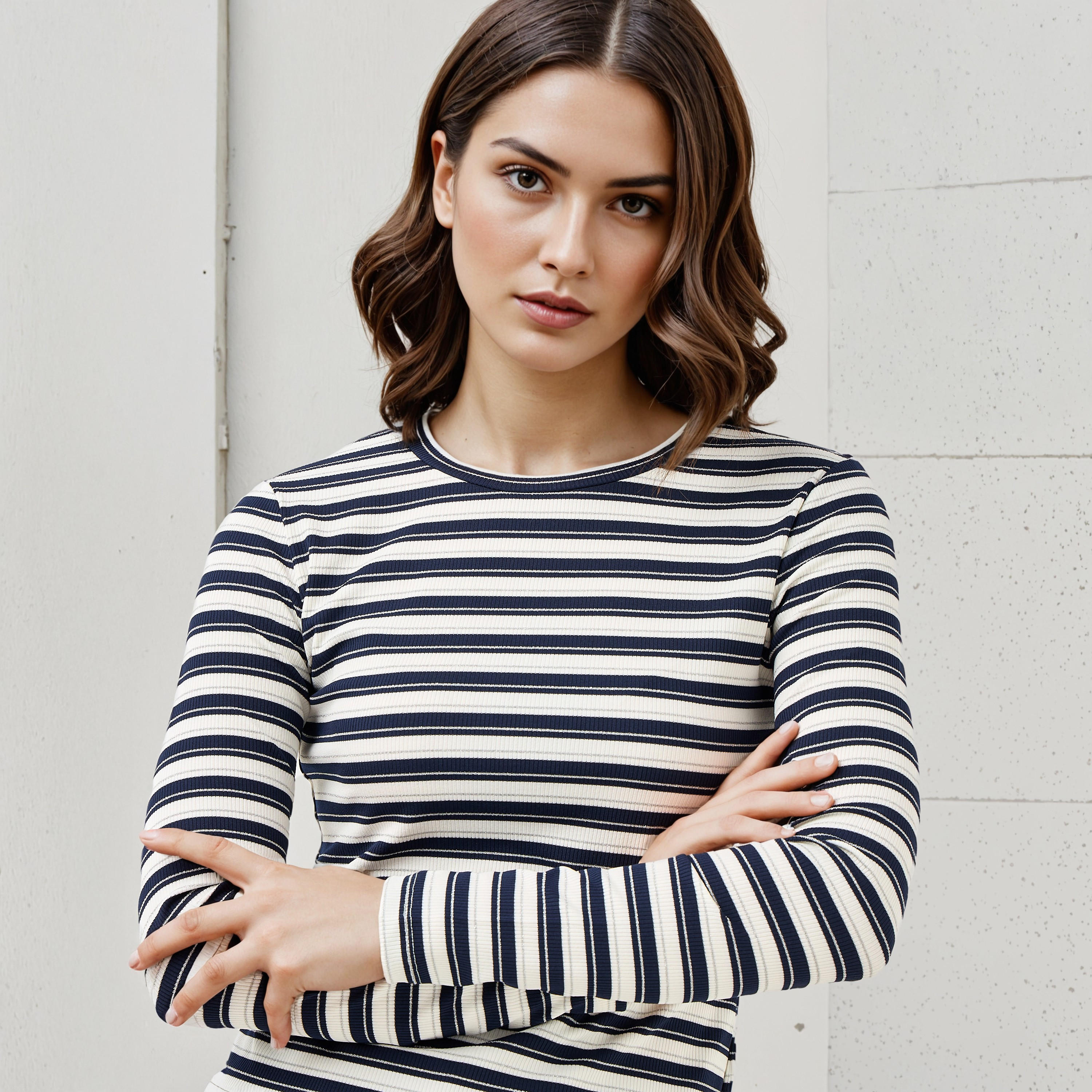 Striped Crew Neck T-shirt with Long Sleeves-women-clothing-tshirts-image-4