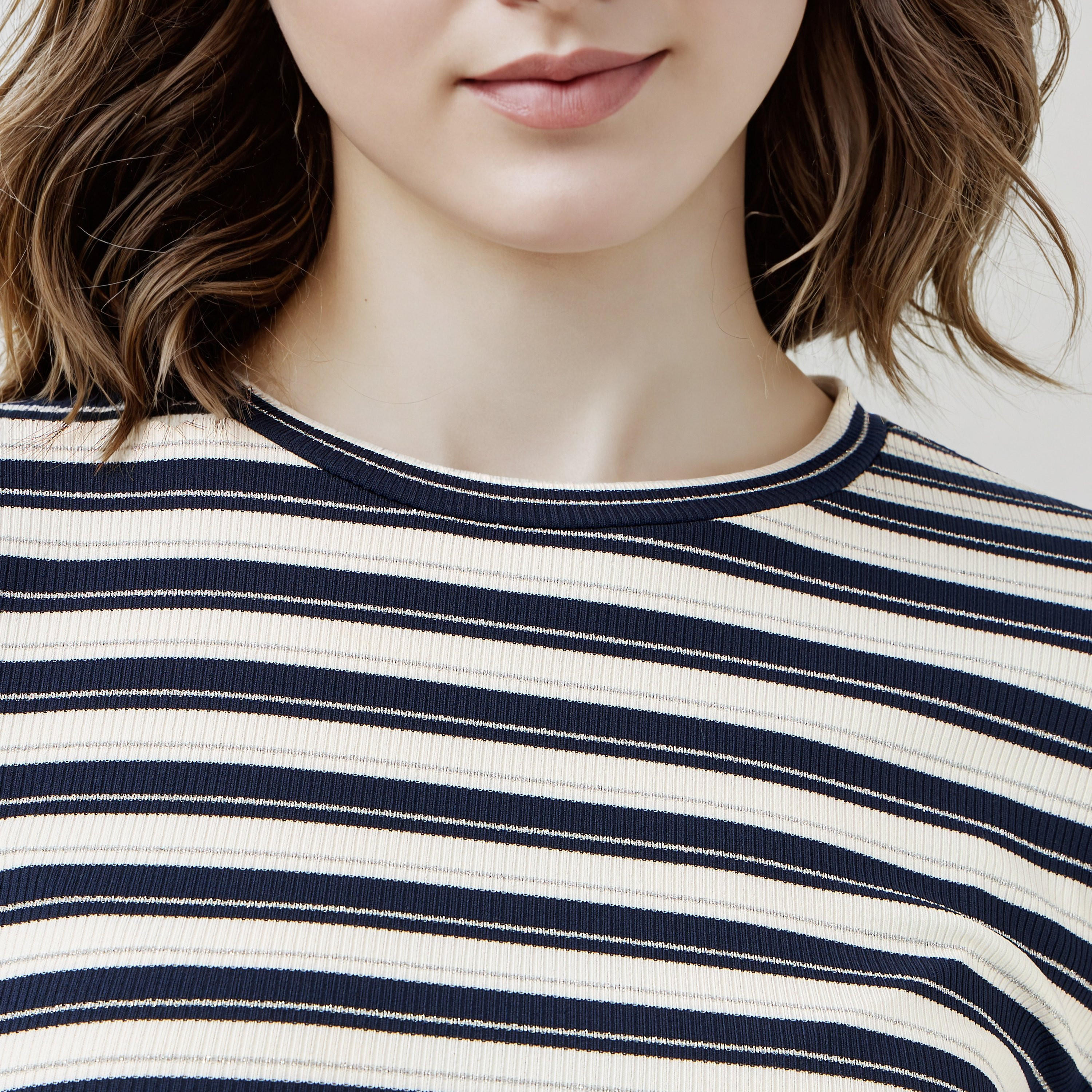 Striped Crew Neck T-shirt with Long Sleeves-women-clothing-tshirts-image-5