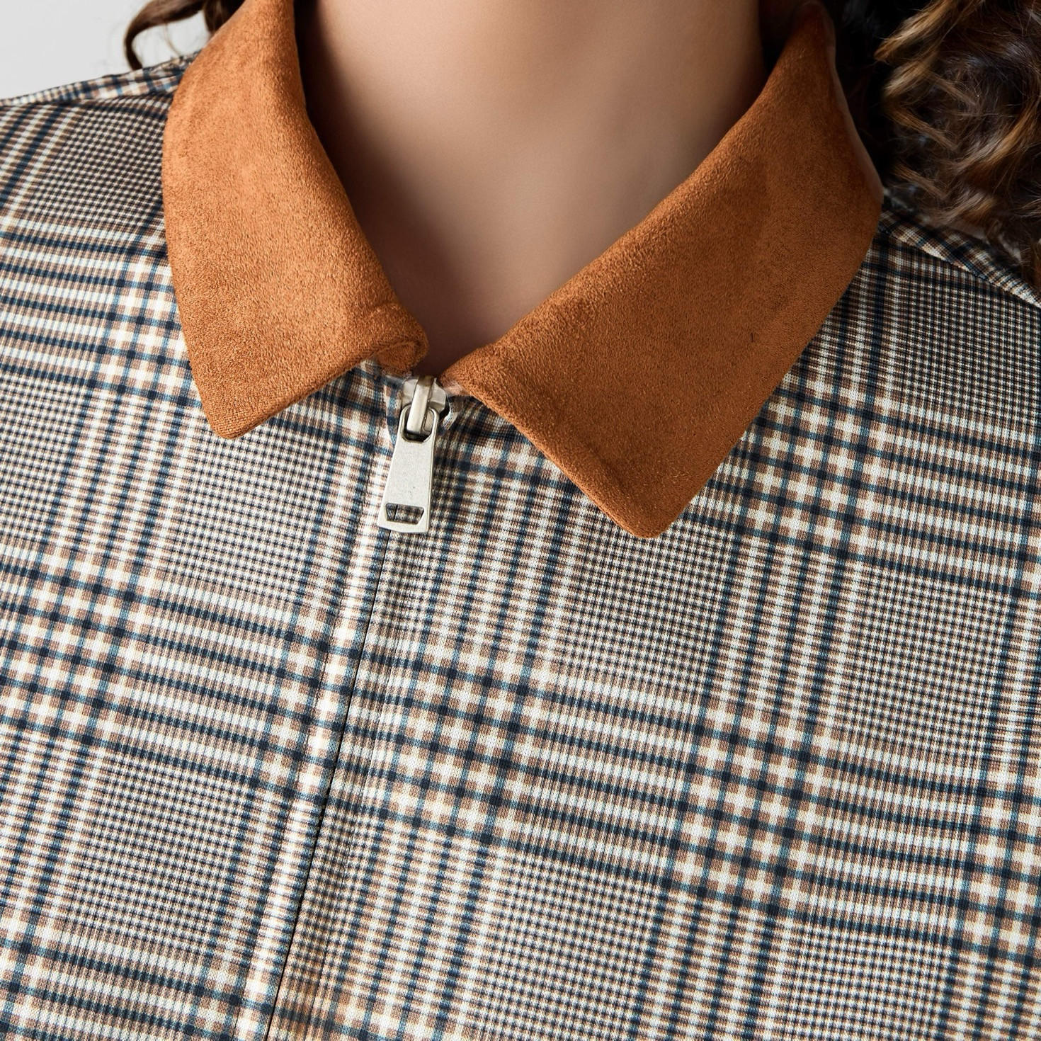 Checked Zip Through Bomber Jacket-women-winterwear-coatsandjackets-jackets-image-5
