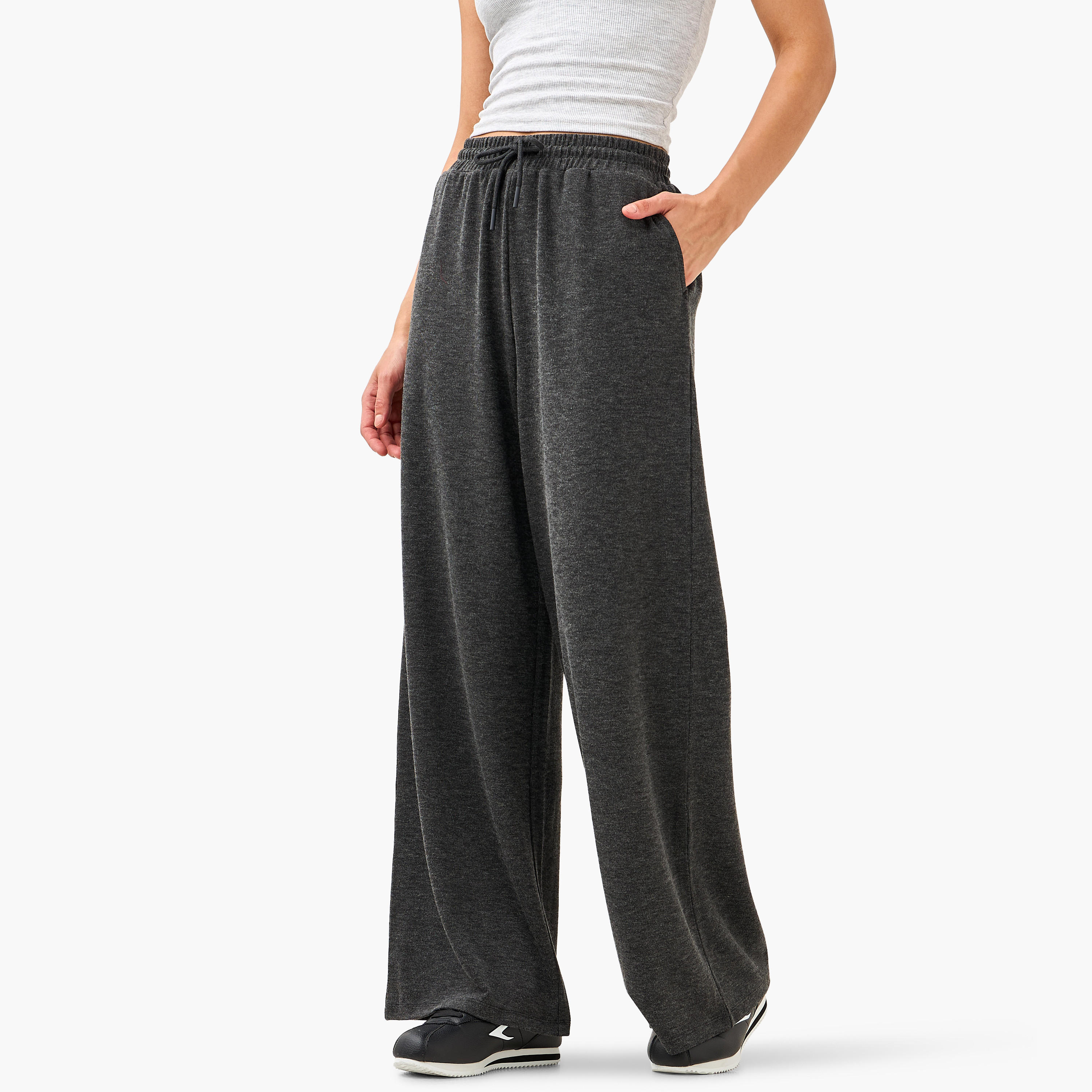Textured Track Pants with Drawstring Waistband-women-clothing-bottoms-joggers-image-1