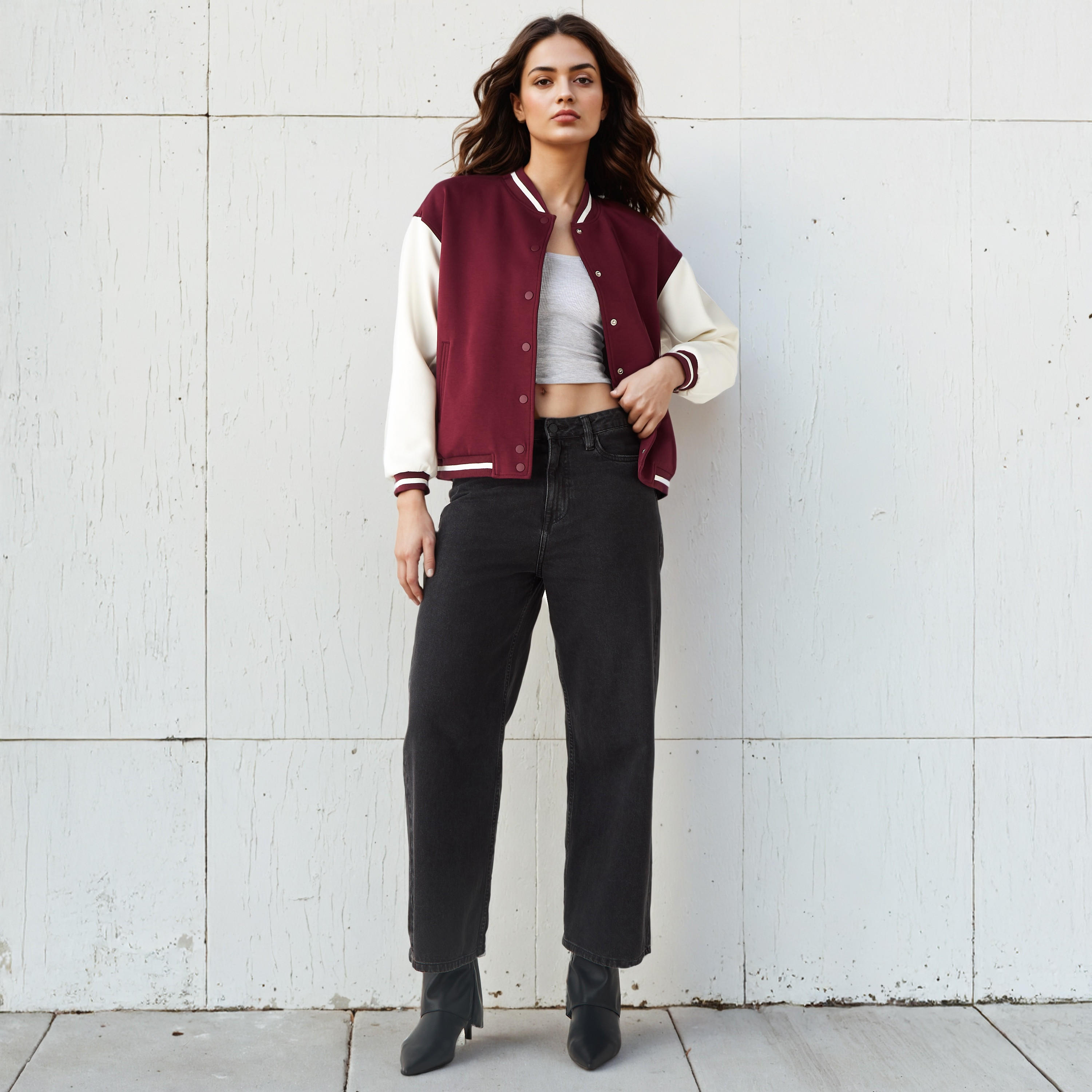 Colourblock Mandarin Collar Bomber Jacket-women-winterwear-coatsandjackets-jackets-image-2