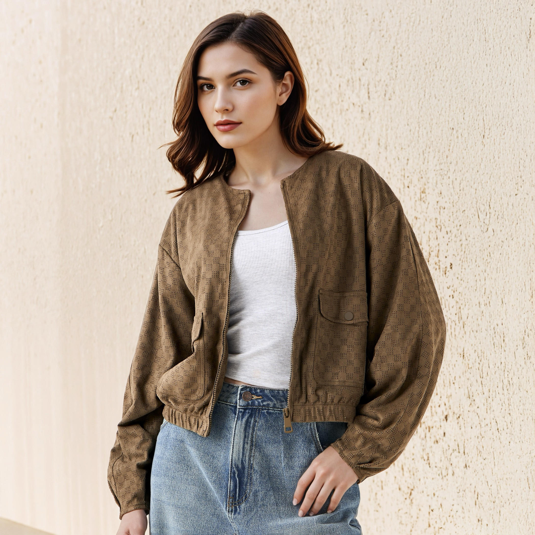 جاكيت صوف بارز الملمس بسحاب إغلاق-women-winterwear-coatsandjackets-jackets-image-6