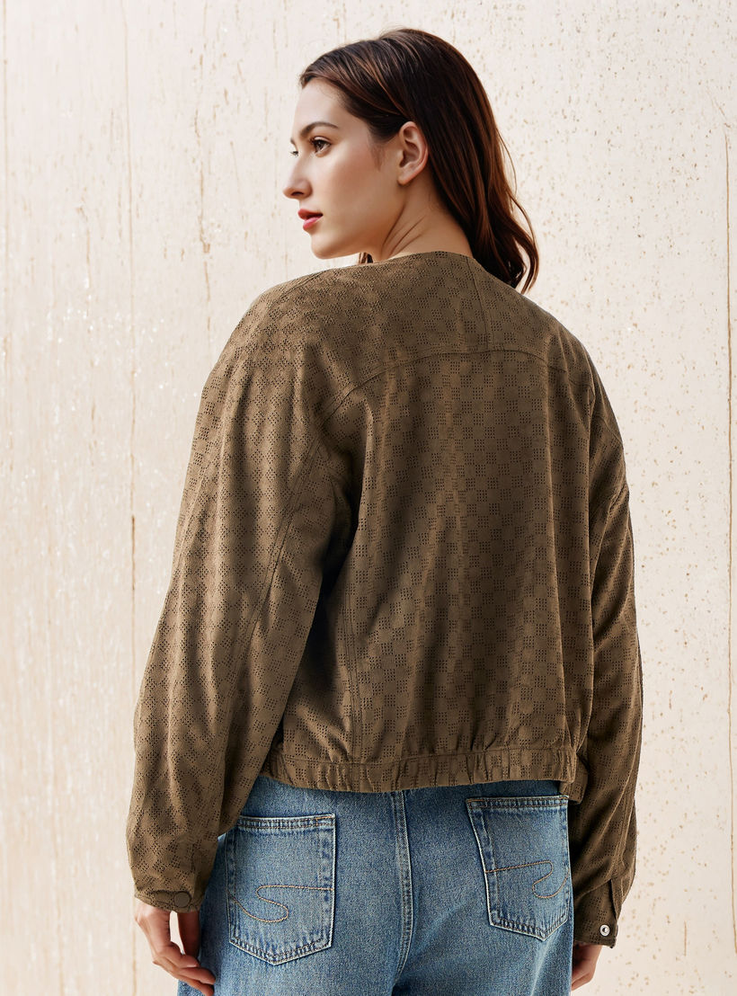 Fleece Textured Knit Jacket with Zip Closure-women-winterwear-coatsandjackets-jackets-image-3