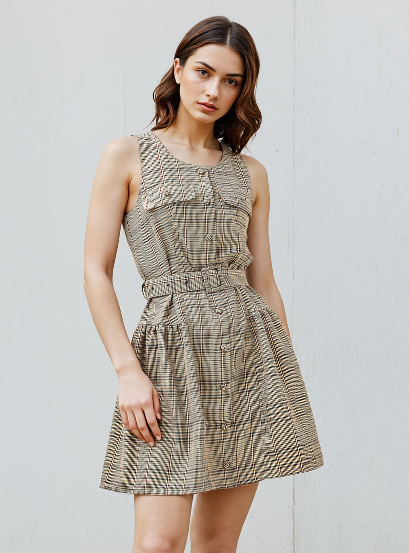 Checked Dress Blend with Belt-women-clothing-dresses-image-1
