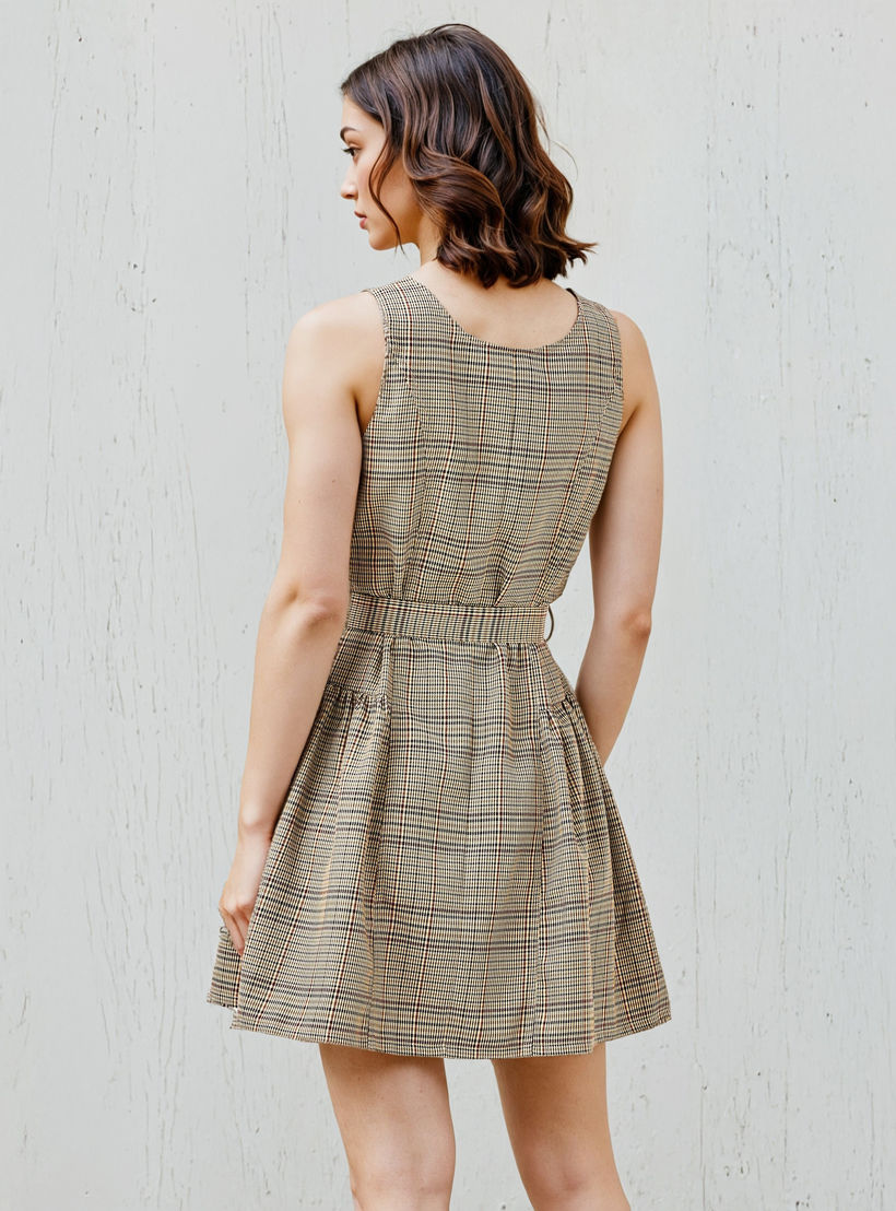 Checked Dress Blend with Belt-women-clothing-dresses-image-3
