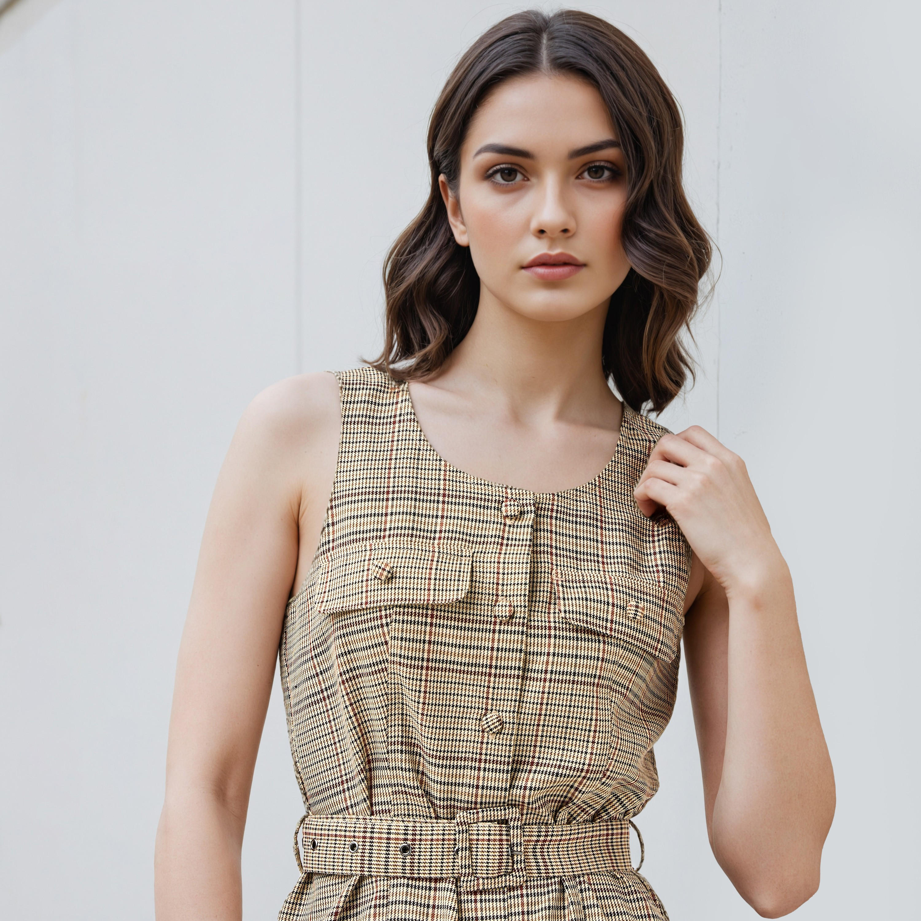Checked Dress Blend with Belt-women-clothing-dresses-image-4
