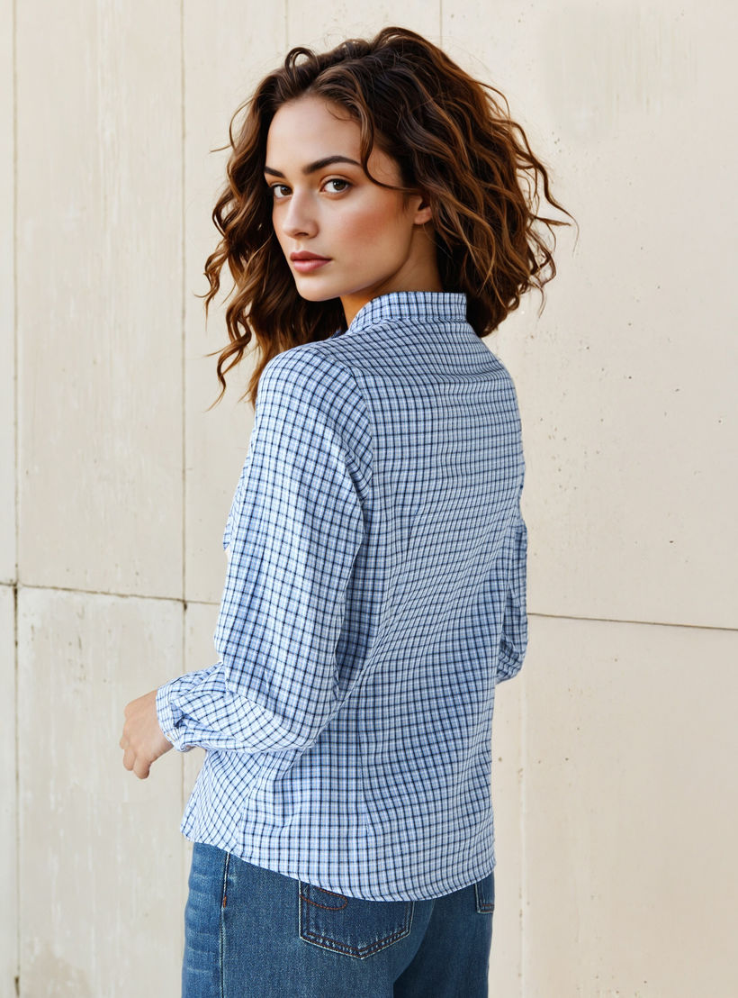 Checked Shirt with Tie Detail-women-clothing-shirtsandblouses-shirts-image-4