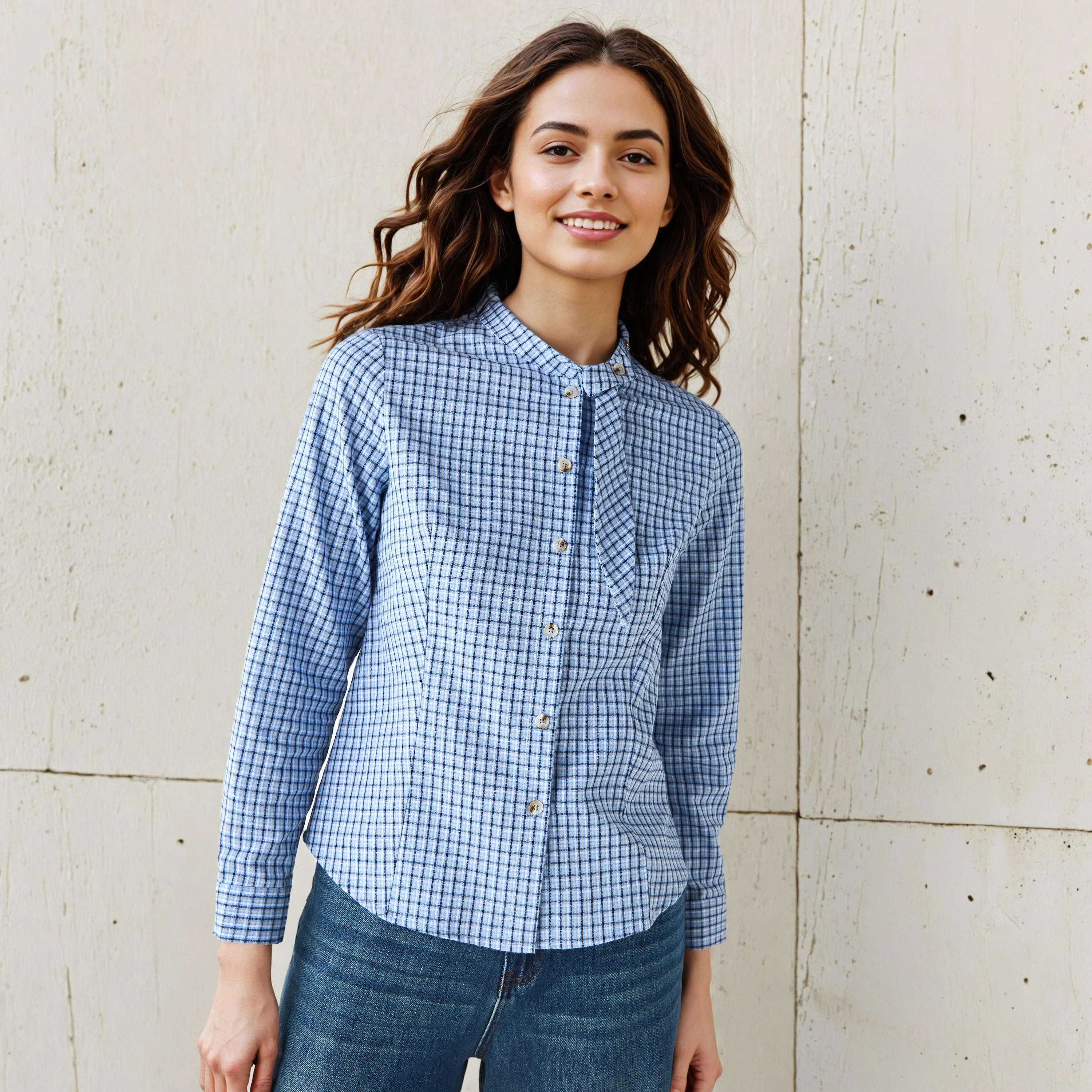 Checked Shirt with Tie Detail-women-clothing-shirtsandblouses-shirts-image-6