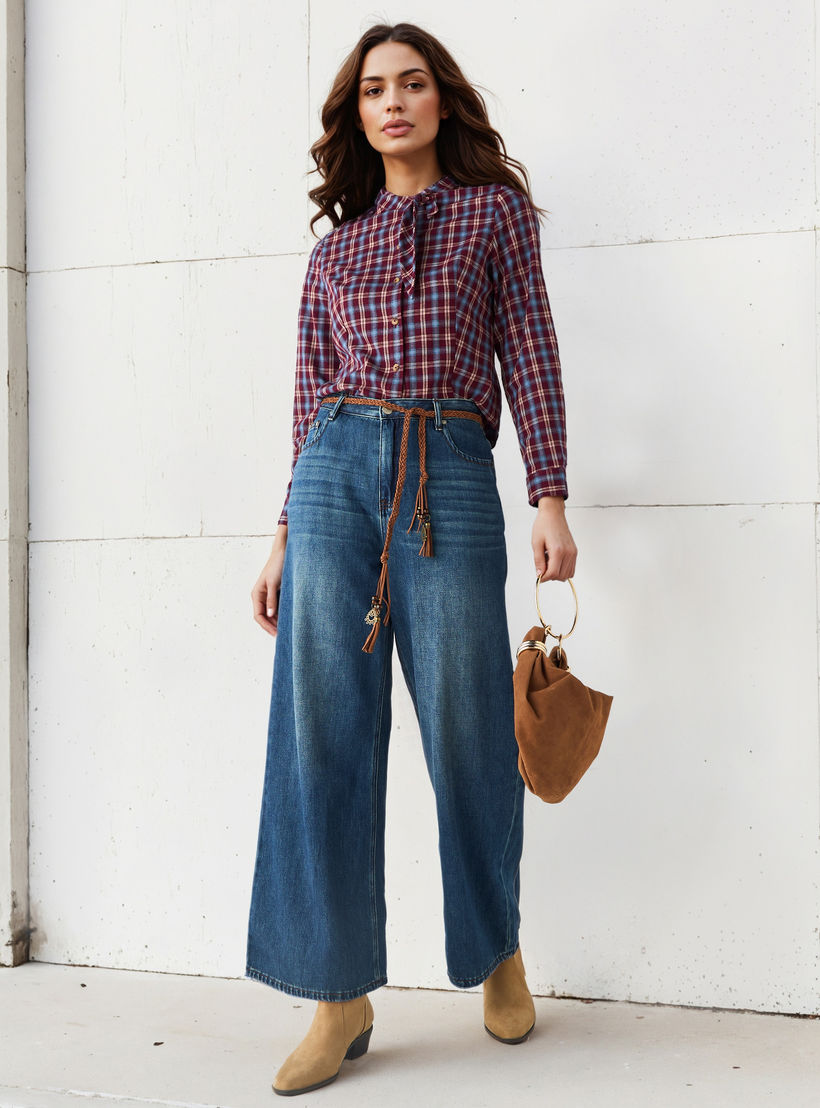 قميص كاروهات بتفاصيل رباط-women-clothing-shirtsandblouses-shirts-image-2