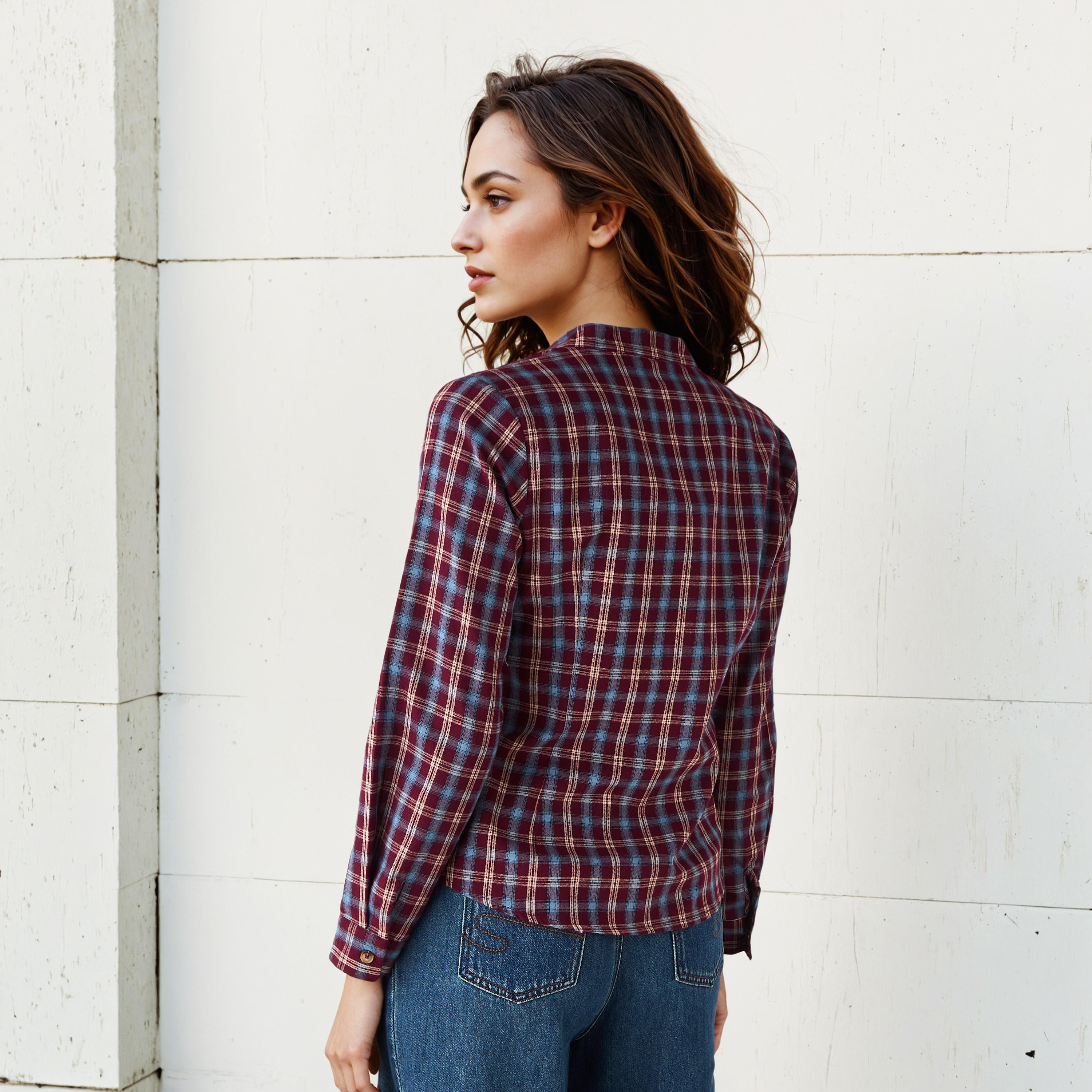 Checked Shirt with Tie Detail-women-clothing-shirtsandblouses-shirts-image-3