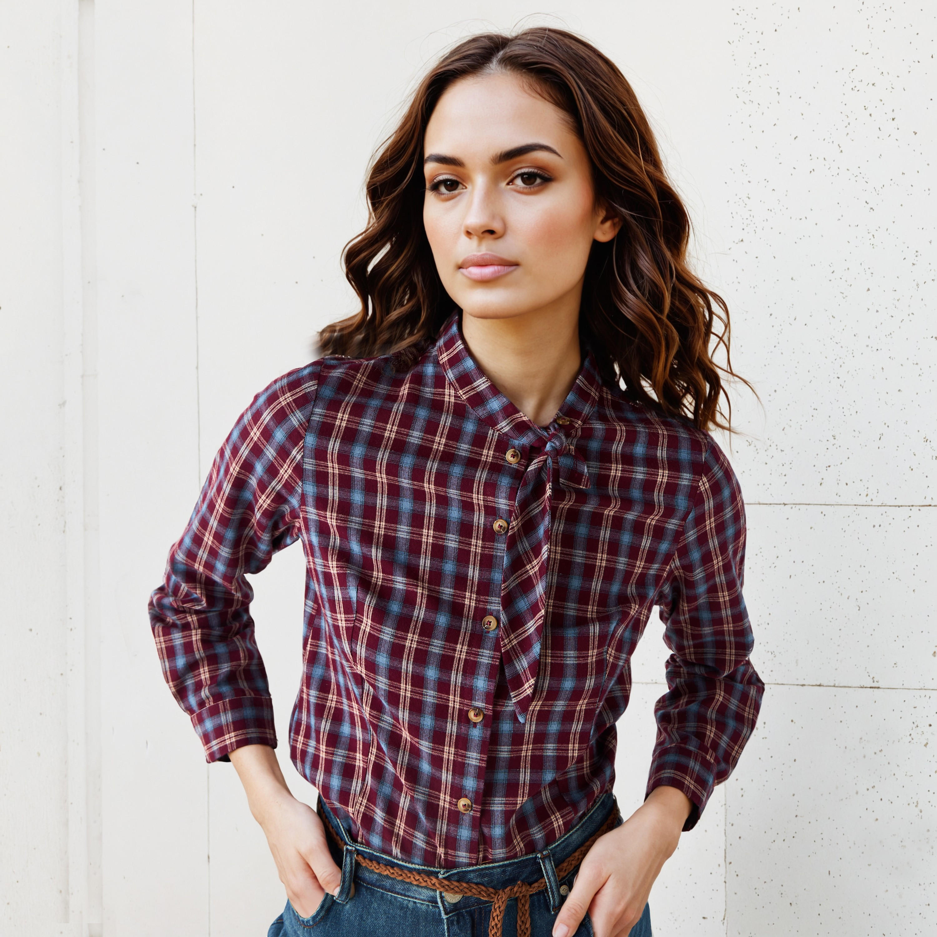 قميص كاروهات بتفاصيل رباط-women-clothing-shirtsandblouses-shirts-image-6