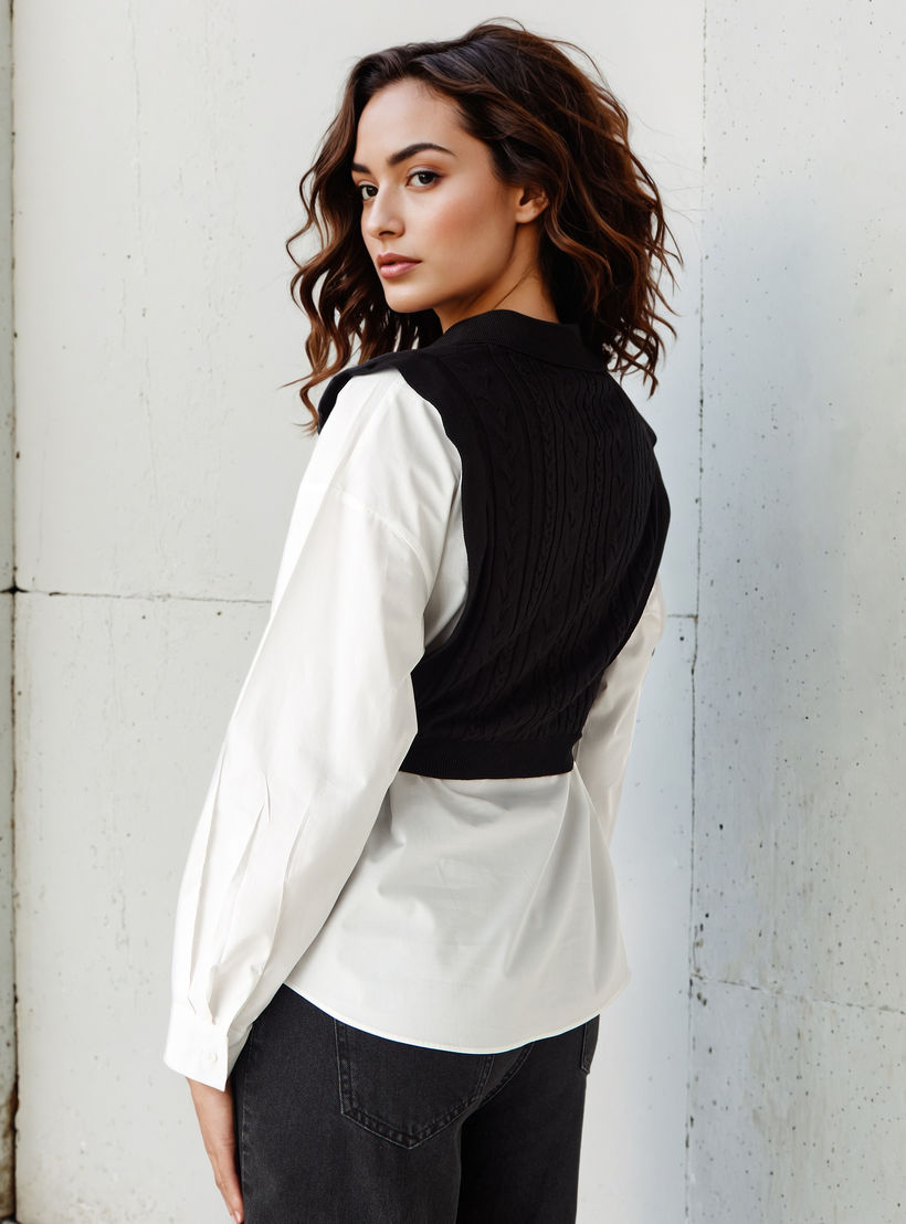بلوزة تويفر بارزة الملمس بقصة عادية-women-clothing-shirtsandblouses-blouses-image-2