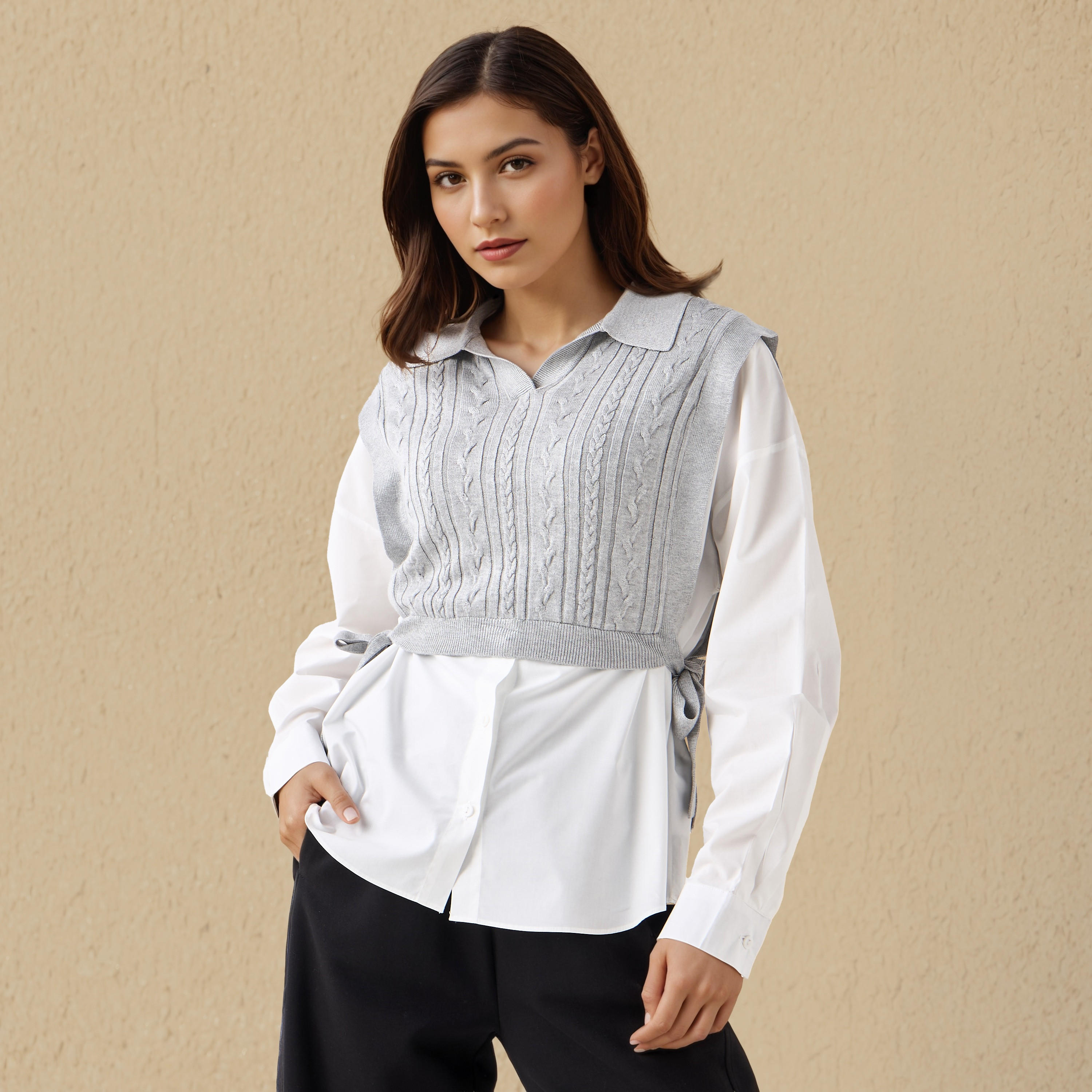 بلوزة تويفر بارزة الملمس بقصة عادية-women-clothing-shirtsandblouses-blouses-image-1
