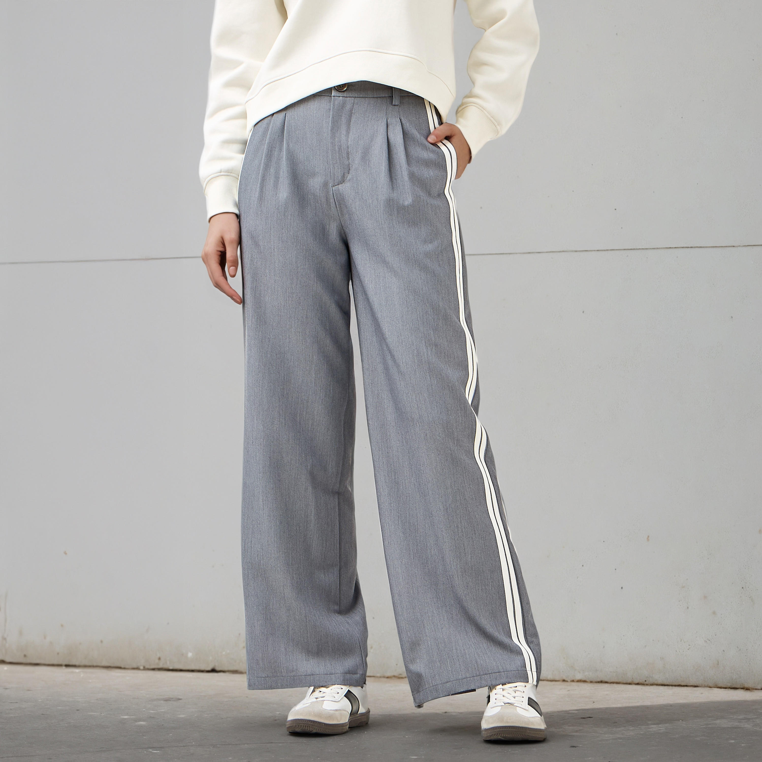 Stripe Accent Regular Fit Trousers-women-clothing-bottoms-trousers-image-1