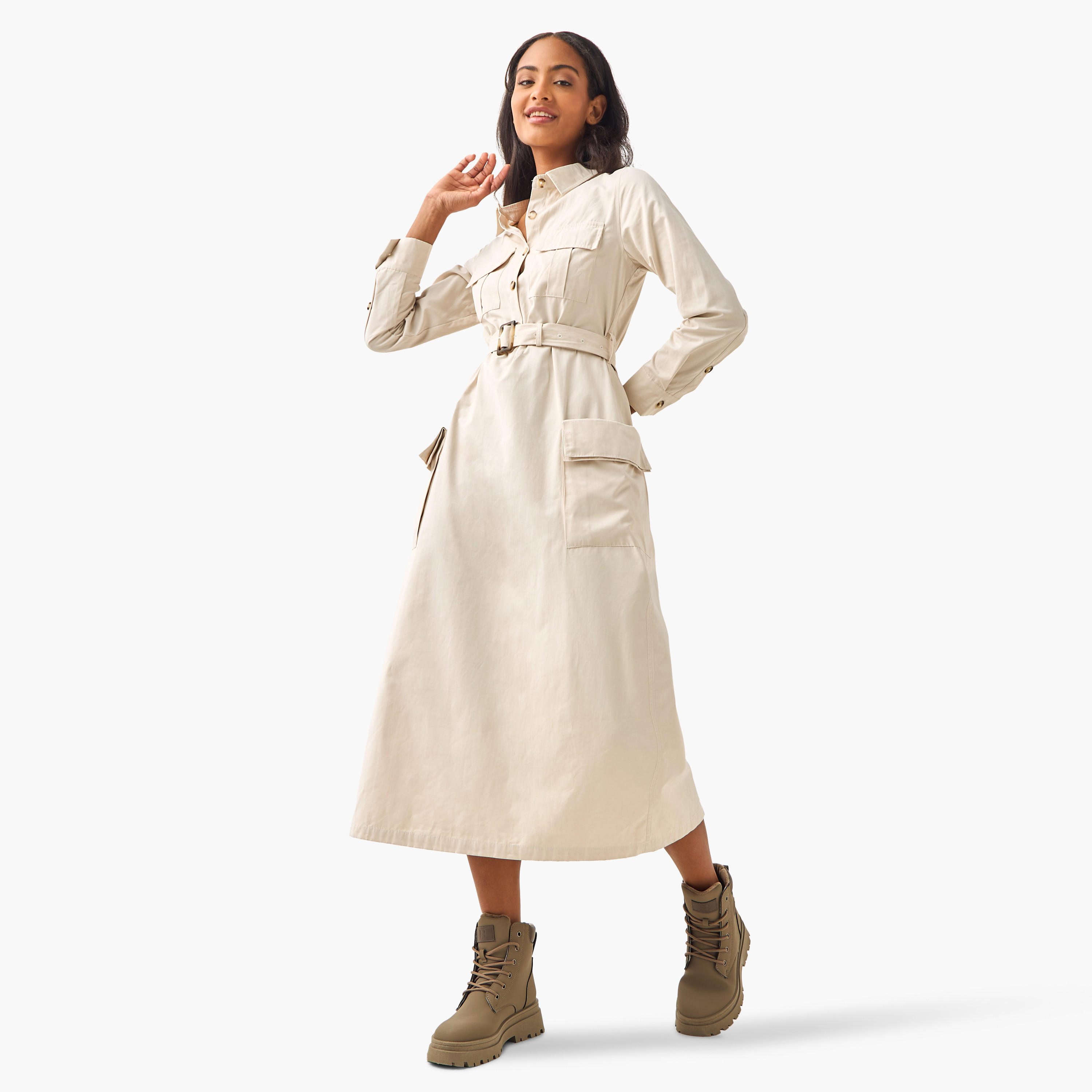Midi Shirt Dress with Belt-women-clothing-dresses-image-1
