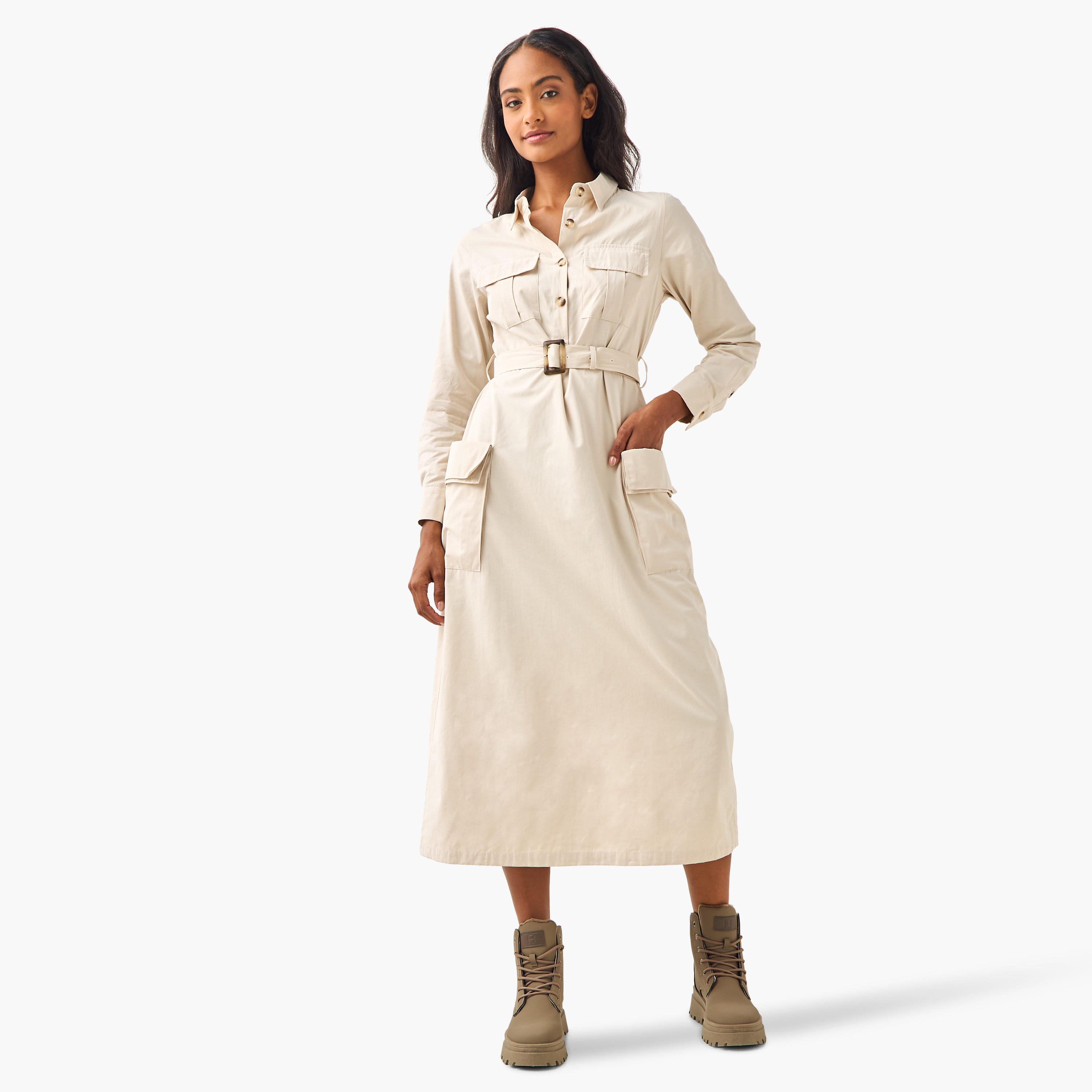 Midi Shirt Dress with Belt-women-clothing-dresses-image-2