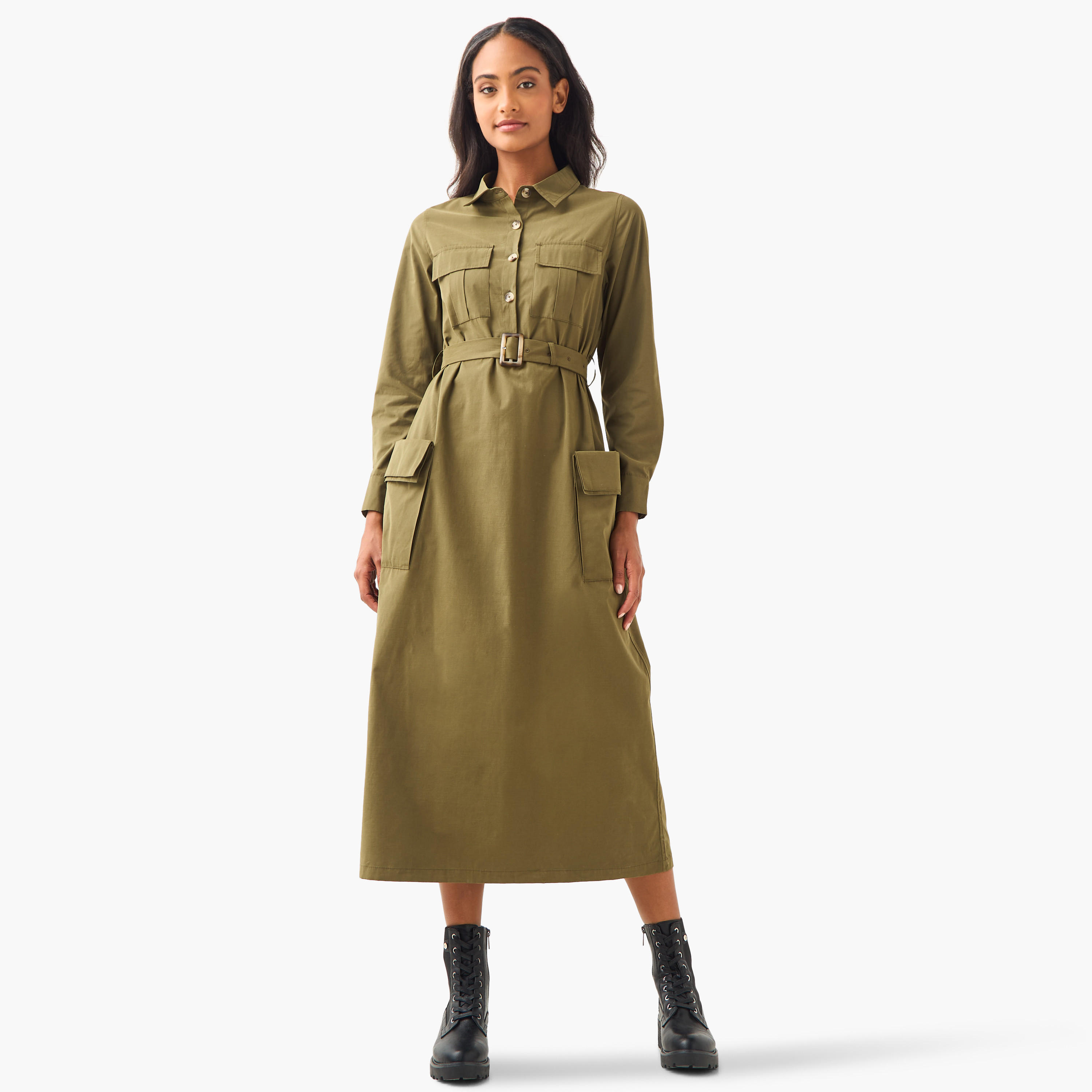 Midi Shirt Dress with Belt-women-clothing-dresses-image-1