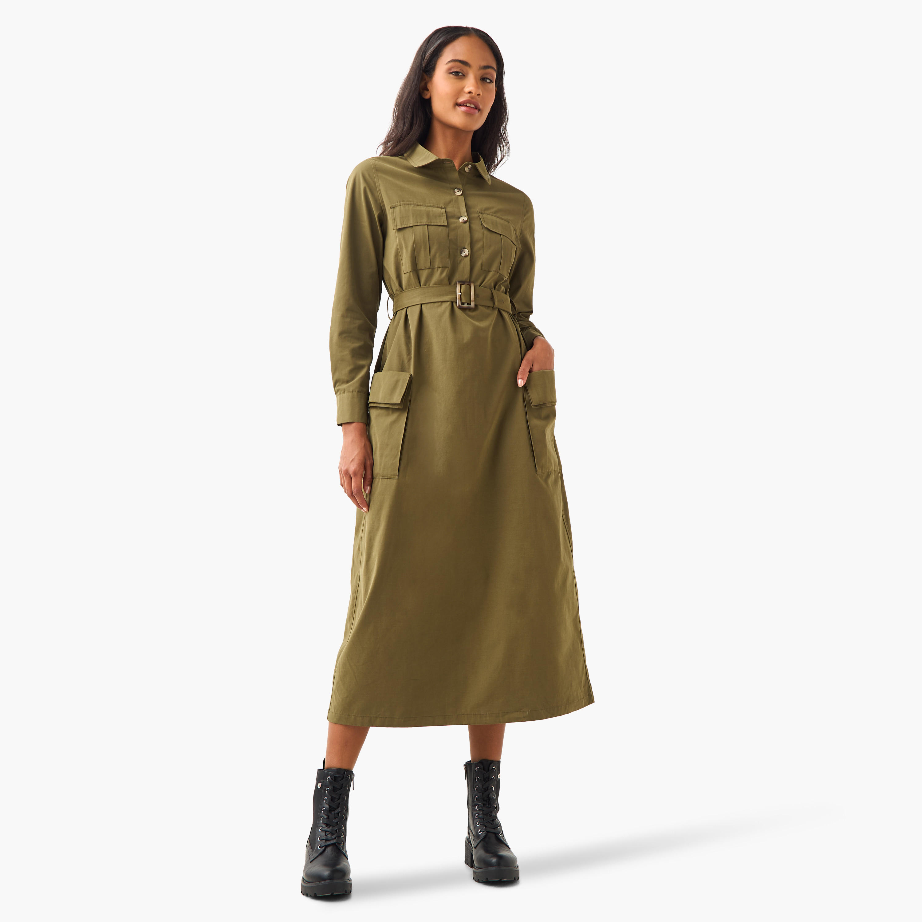 Midi Shirt Dress with Belt-women-clothing-dresses-image-2